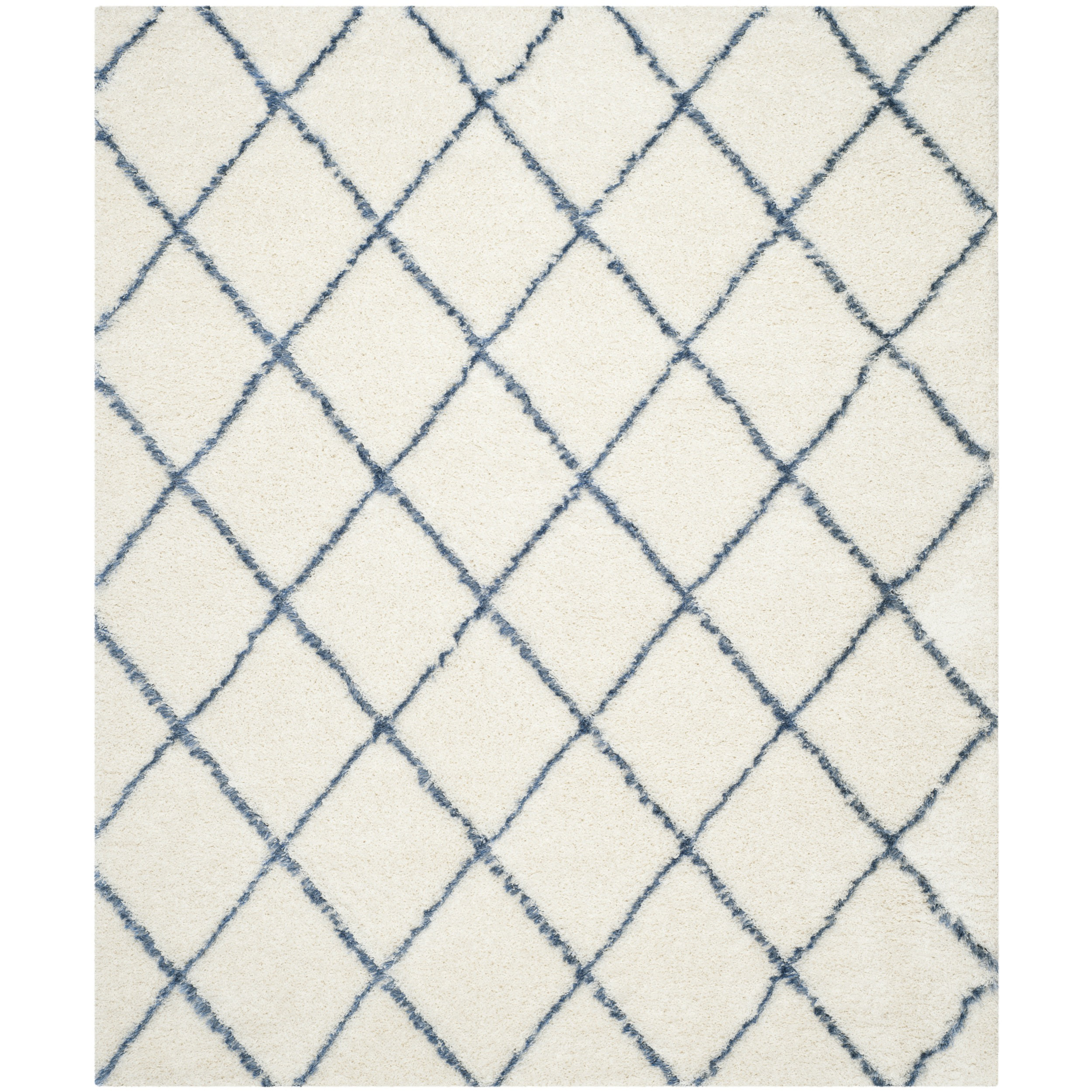 Brayden Studio Armstead Ivory & Blue Geometric Contemporary Area Rug