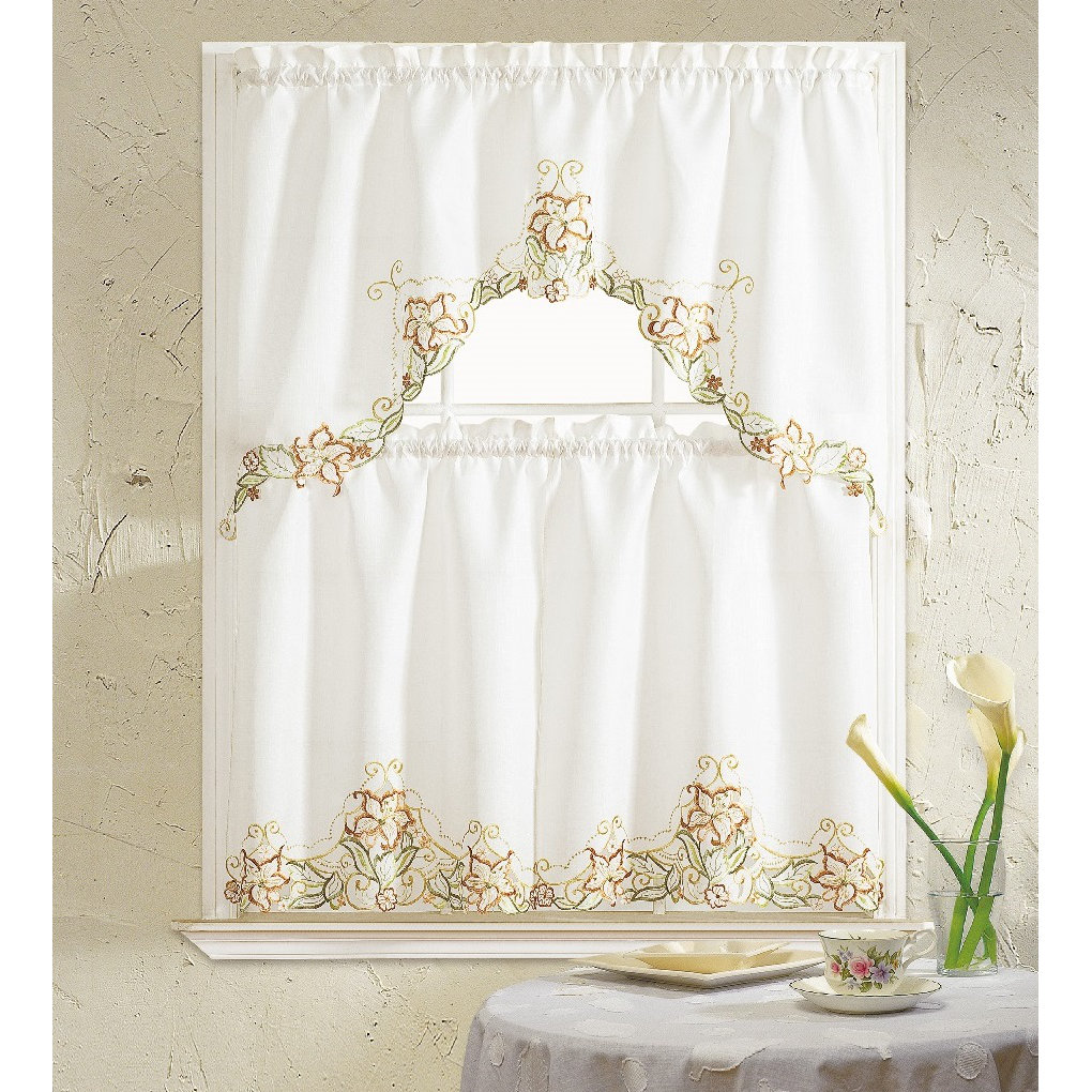 Daniels Bath Glory Flower 3 Piece Kitchen Curtain Set & Reviews