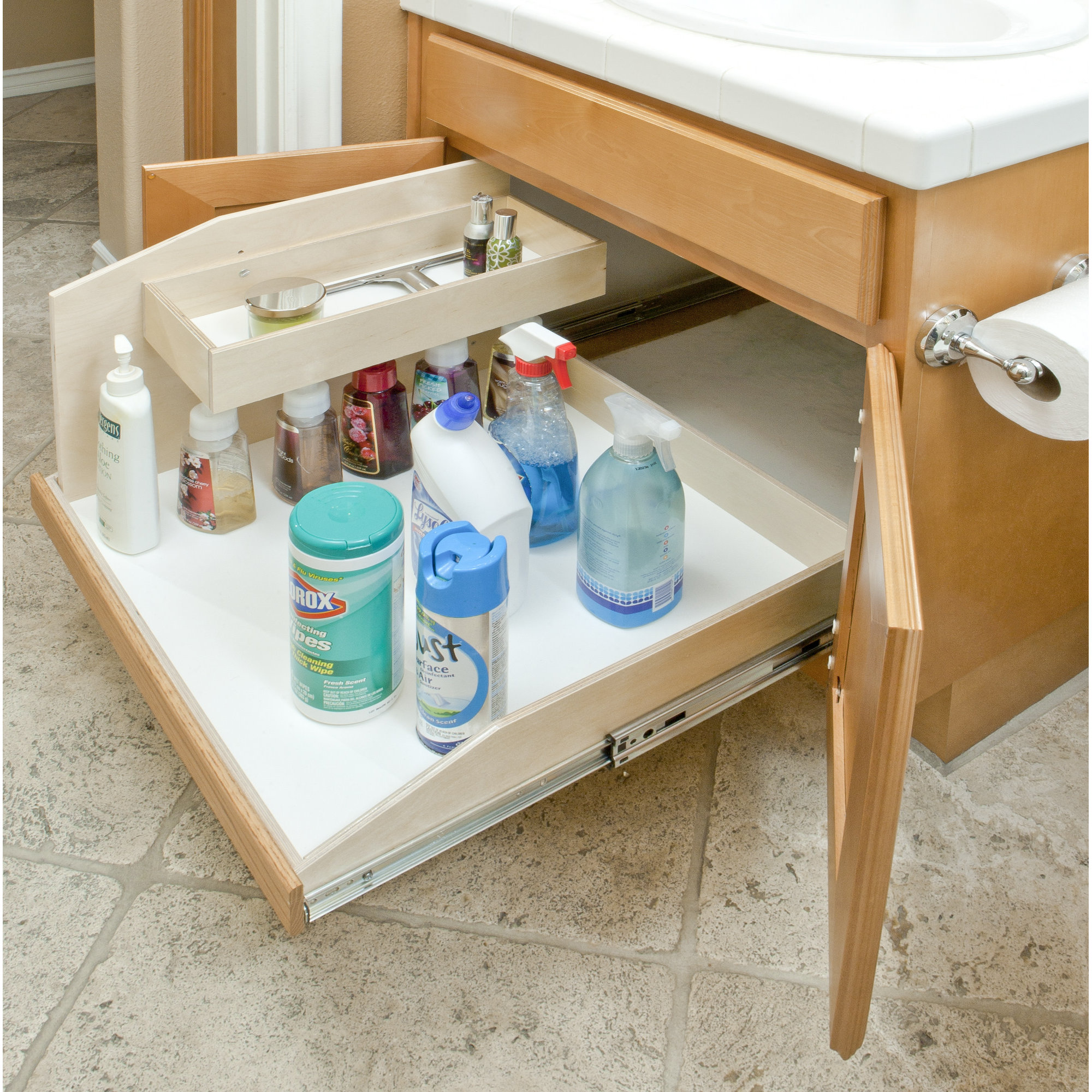 SlideAShelf Full Extension Baltic Birch Sink Caddy SlideOut Shelf