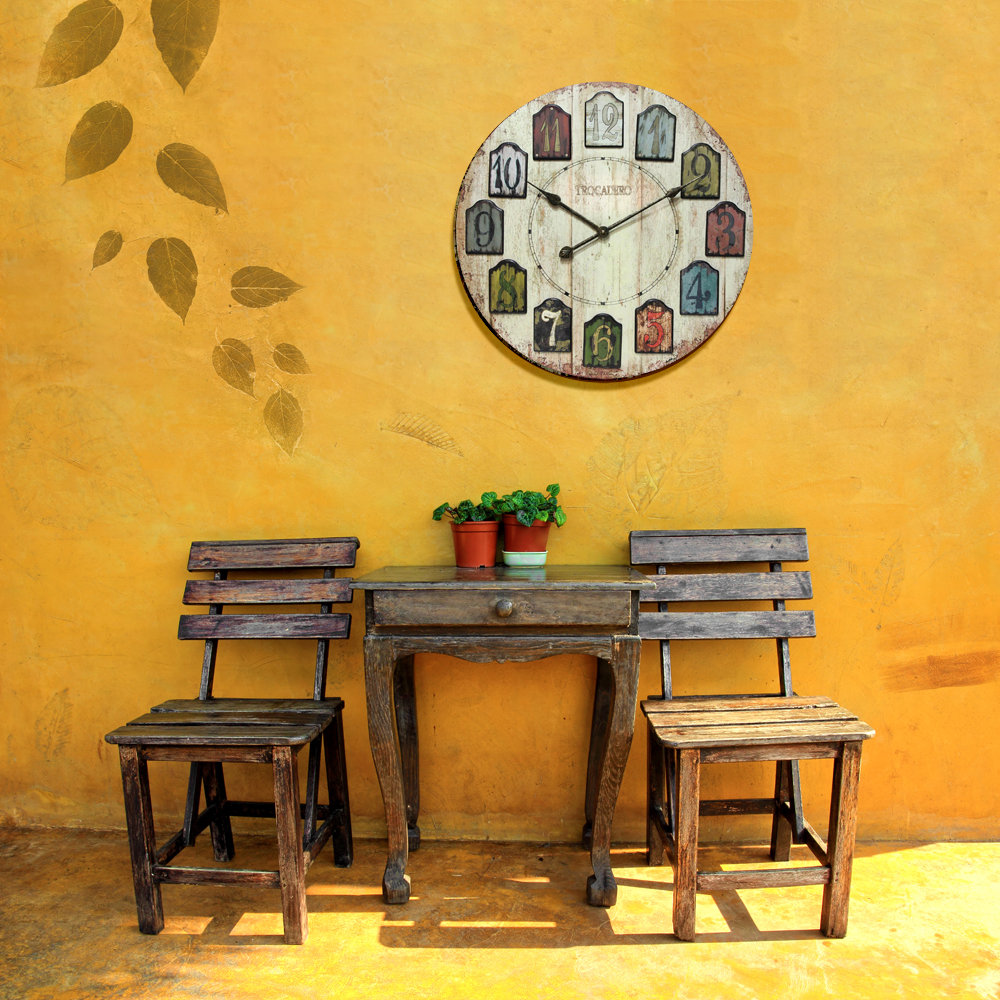 August Grove Balta Oversized 23.75" Weathered Plank Wall Clock