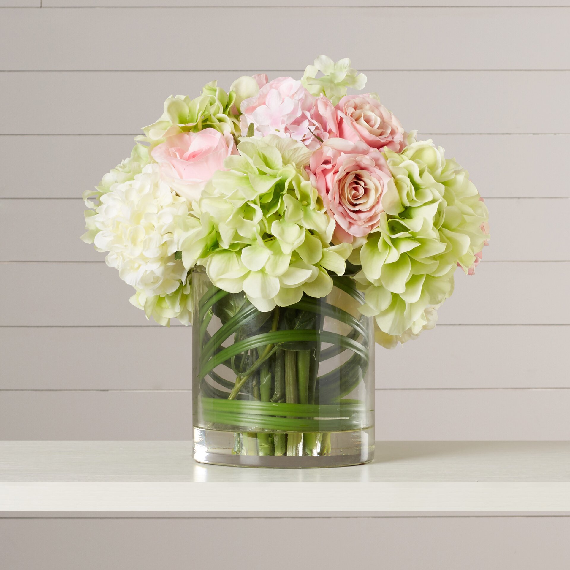 August Grove Spring Hydrangeas And Roses In Vase And Reviews Wayfair