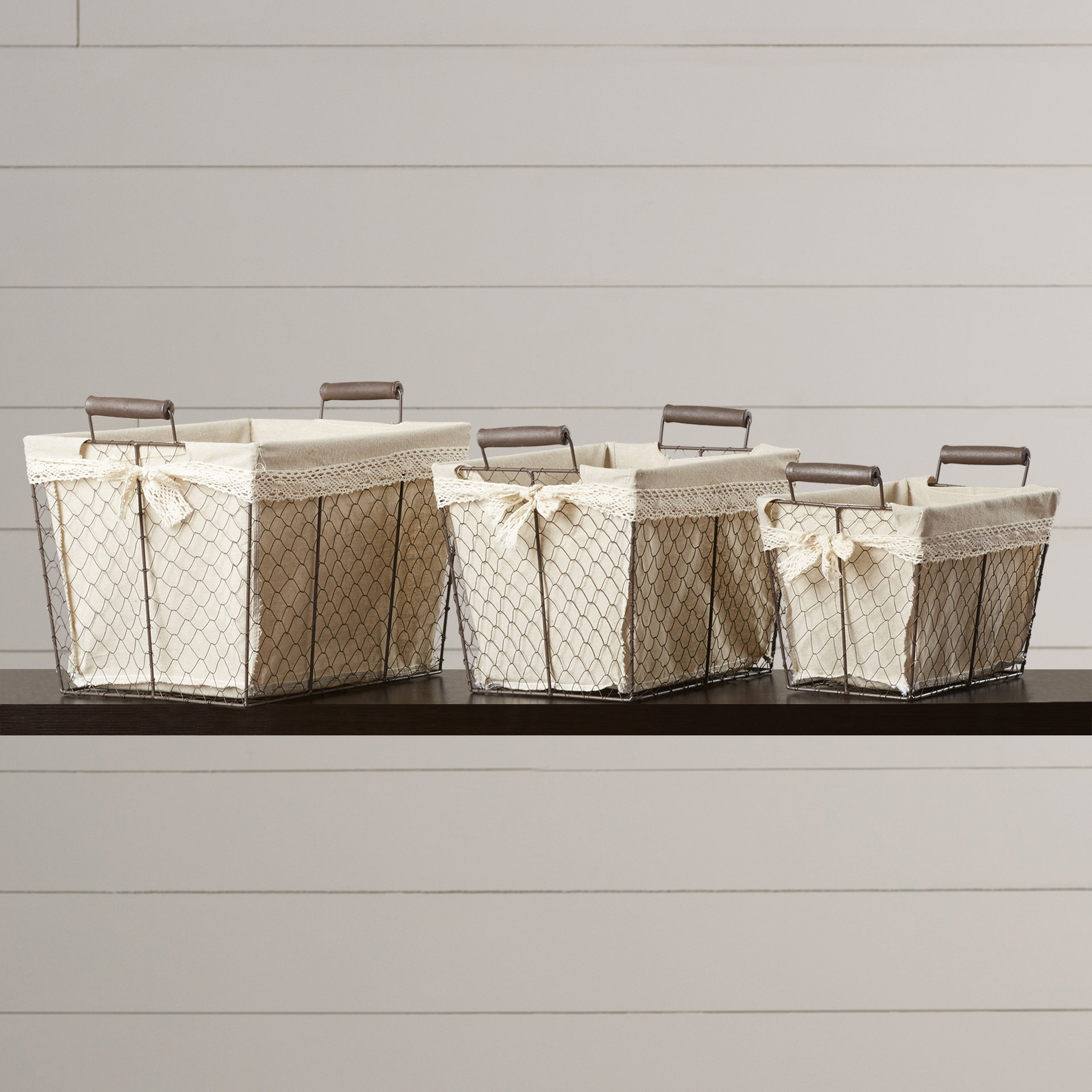 August Grove 3 Piece Rectangular Lined Wire Storage Basket Set