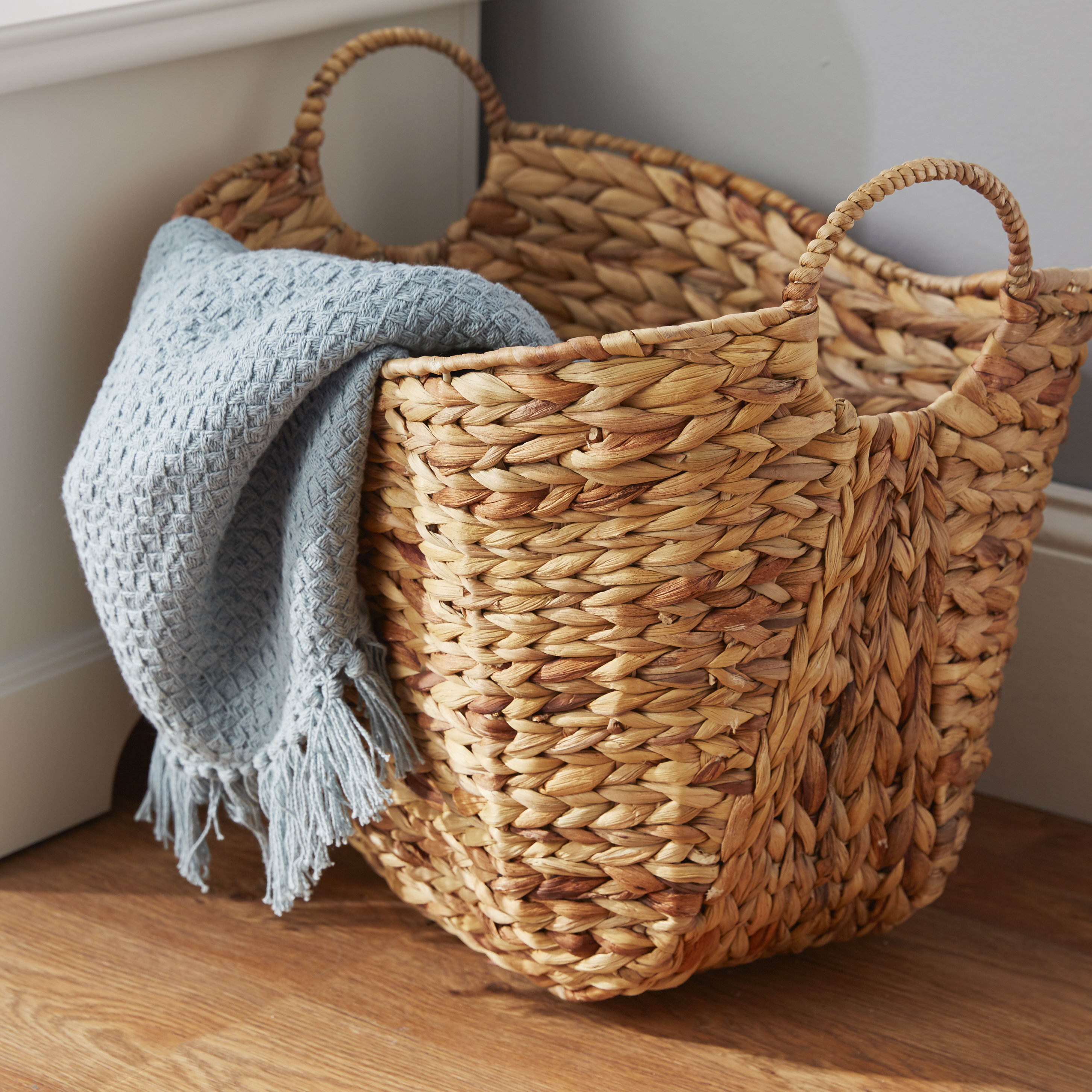 August Grove Theroux Tall Water Hyacinth Wicker Basket with Handles