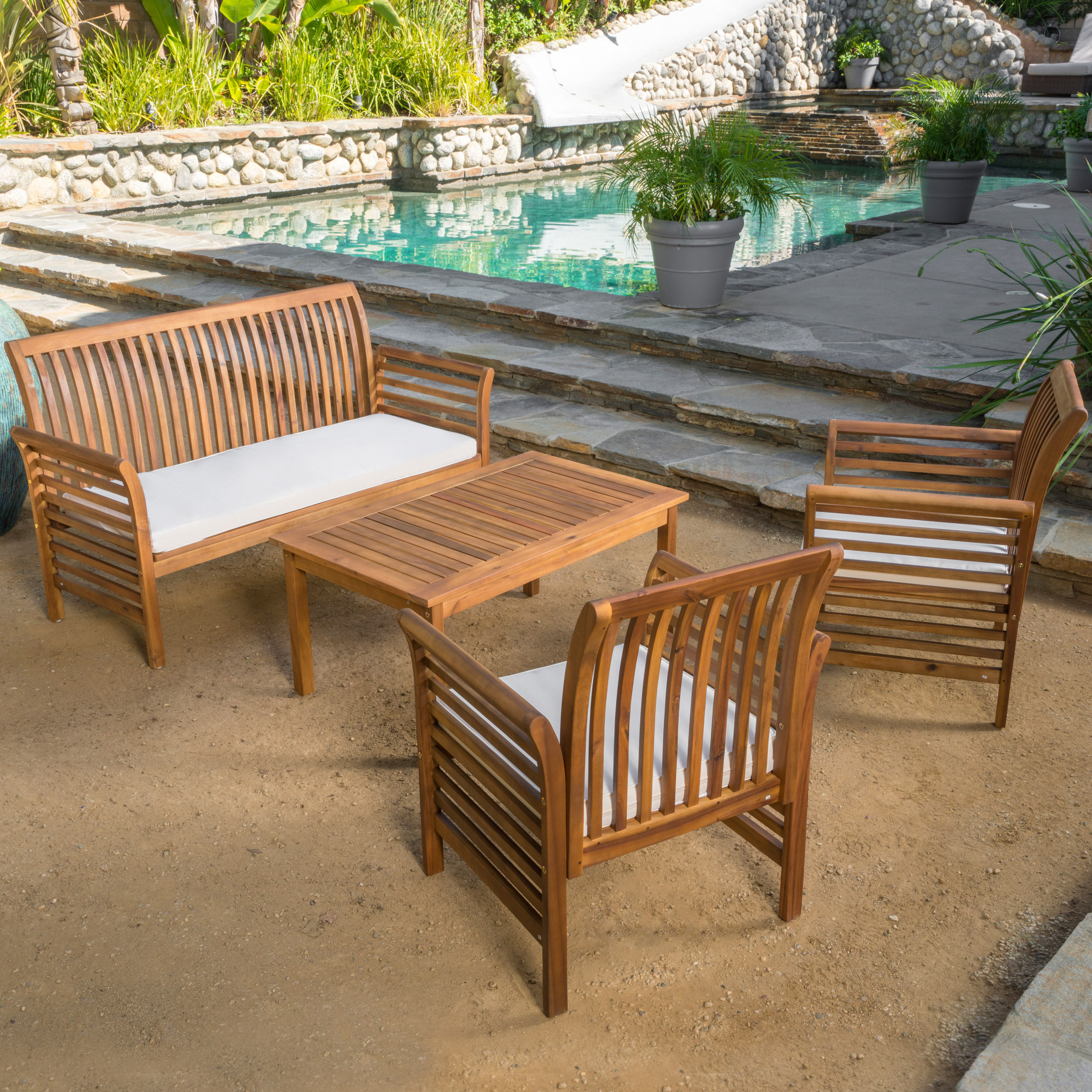 Beachcrest Home Elmhurst 4 Piece Deep Seating Group with Cushion