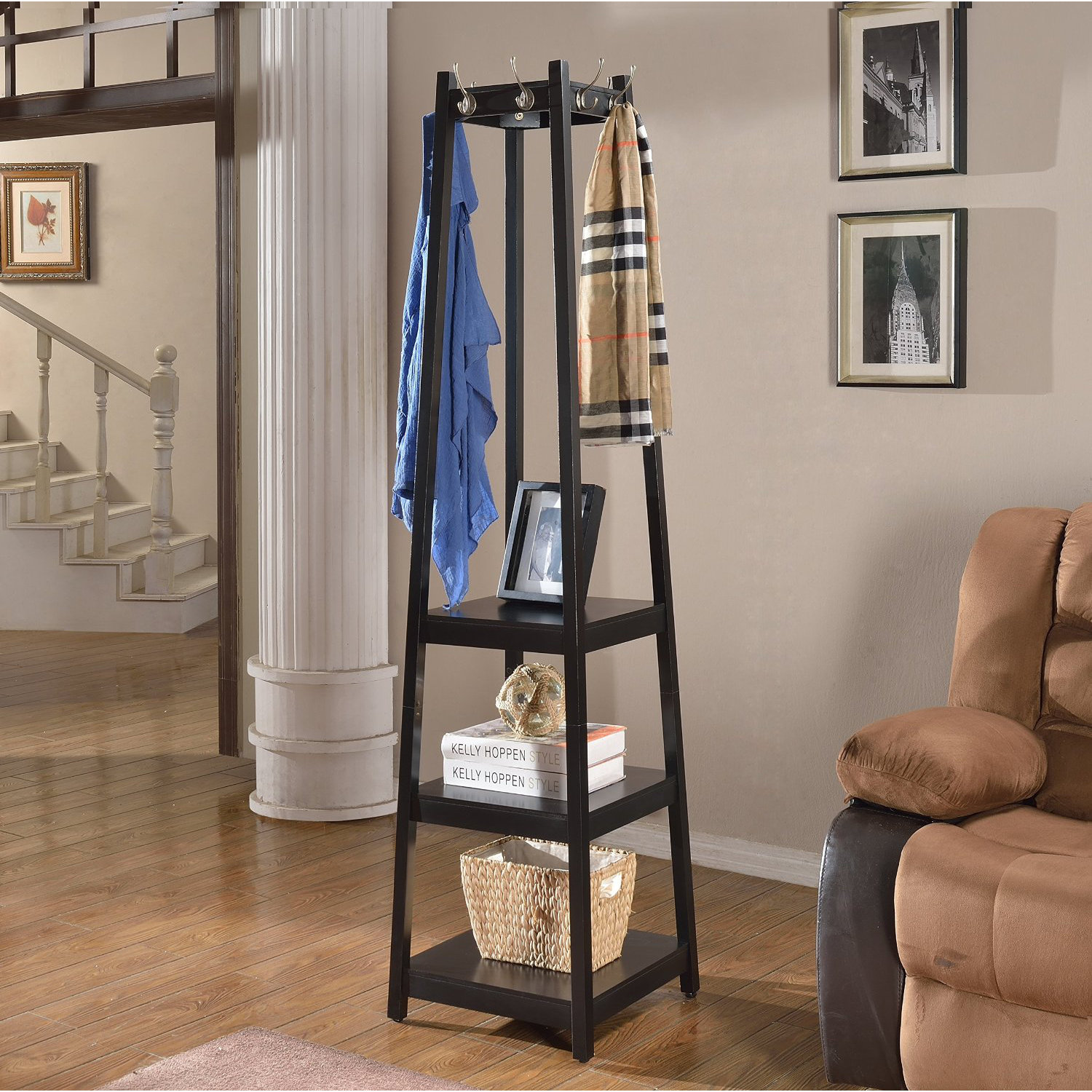 Roundhill Furniture Vassen 3Tier Storage Shelve Coat Rack & Reviews