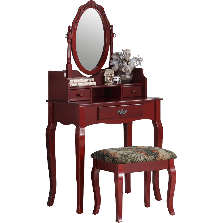 Roundhill Furniture Ribbon Wood Makeup Vanity Set with Mirror & Reviews