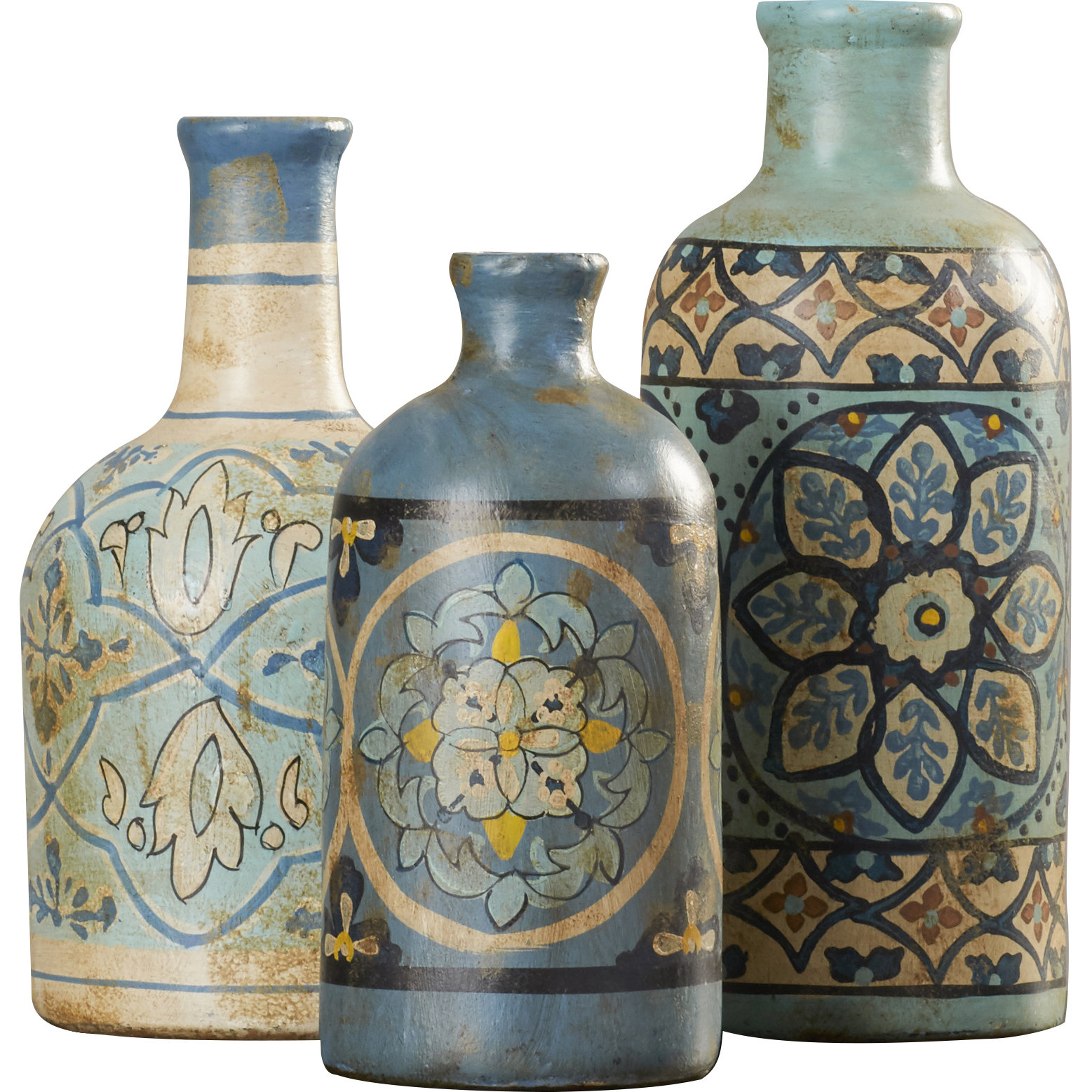 Bungalow Rose Sehermini 3 Piece Hand Painted Decorative Bottle Set