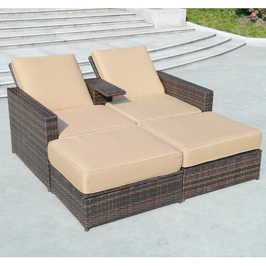 Outsunny 4 Piece Double Chaise Lounge with Cushion ...