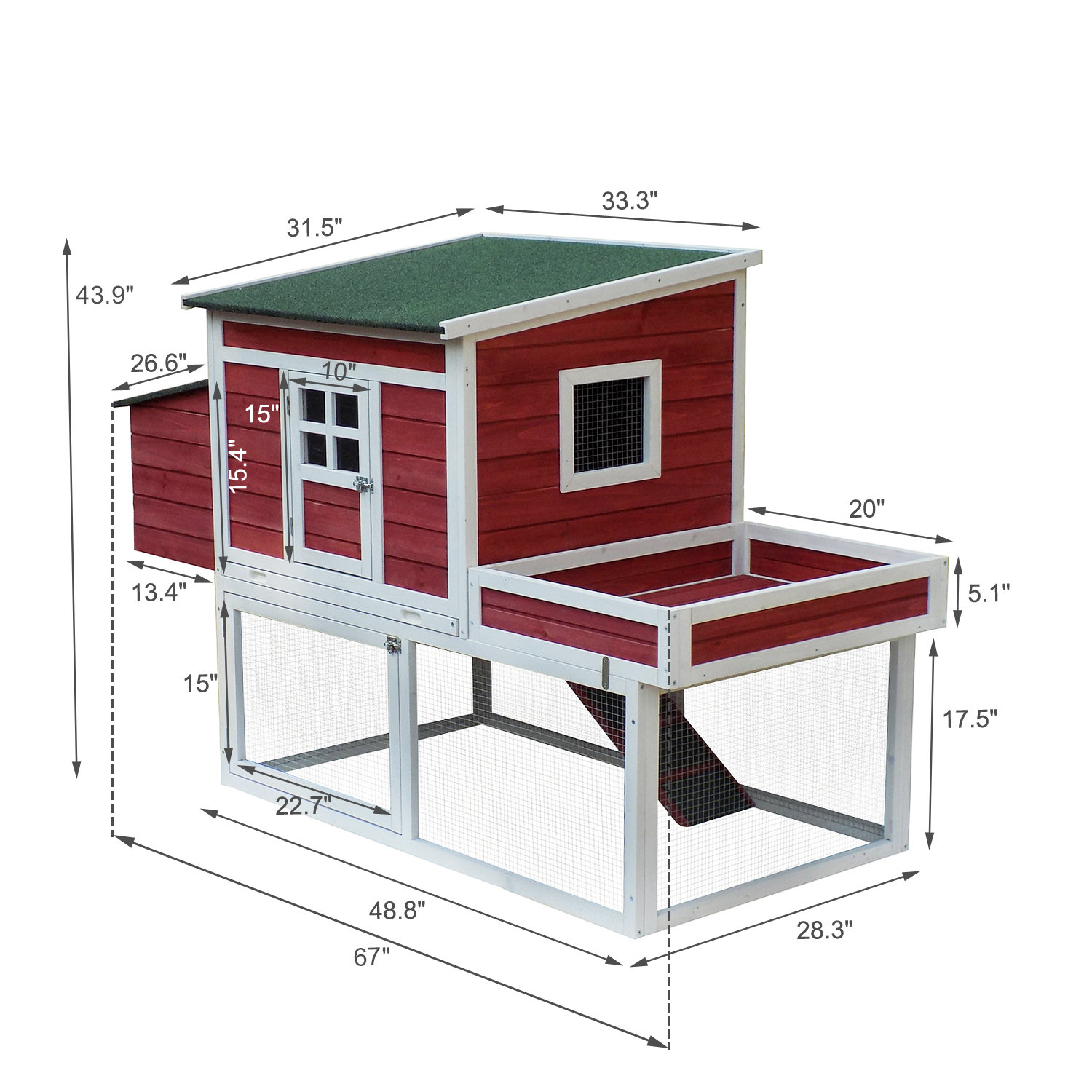 Pawhut Farmhouse Chicken Coop with Display Top, Run Area and Nesting