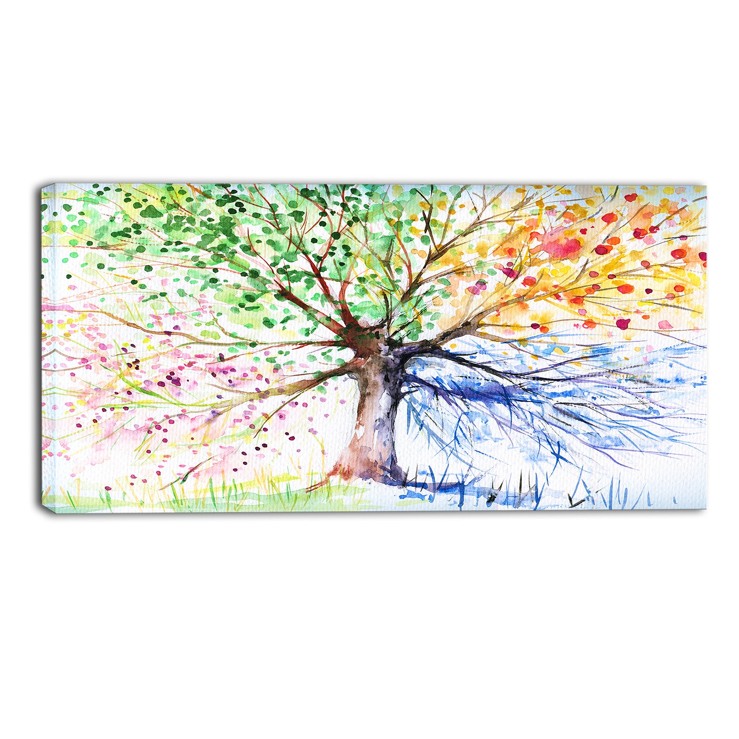 DesignArt Four Seasons Tree Floral Painting Print on Wrapped Canvas ...