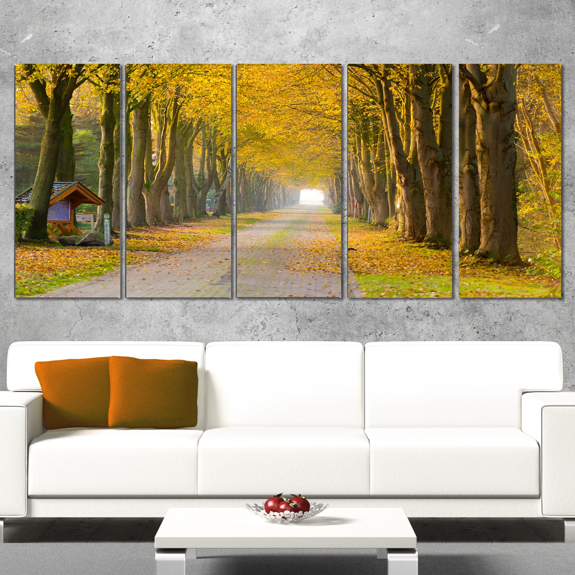 DesignArt Country Road Below Yellow Trees 5 Piece Wall Art on Wrapped ...