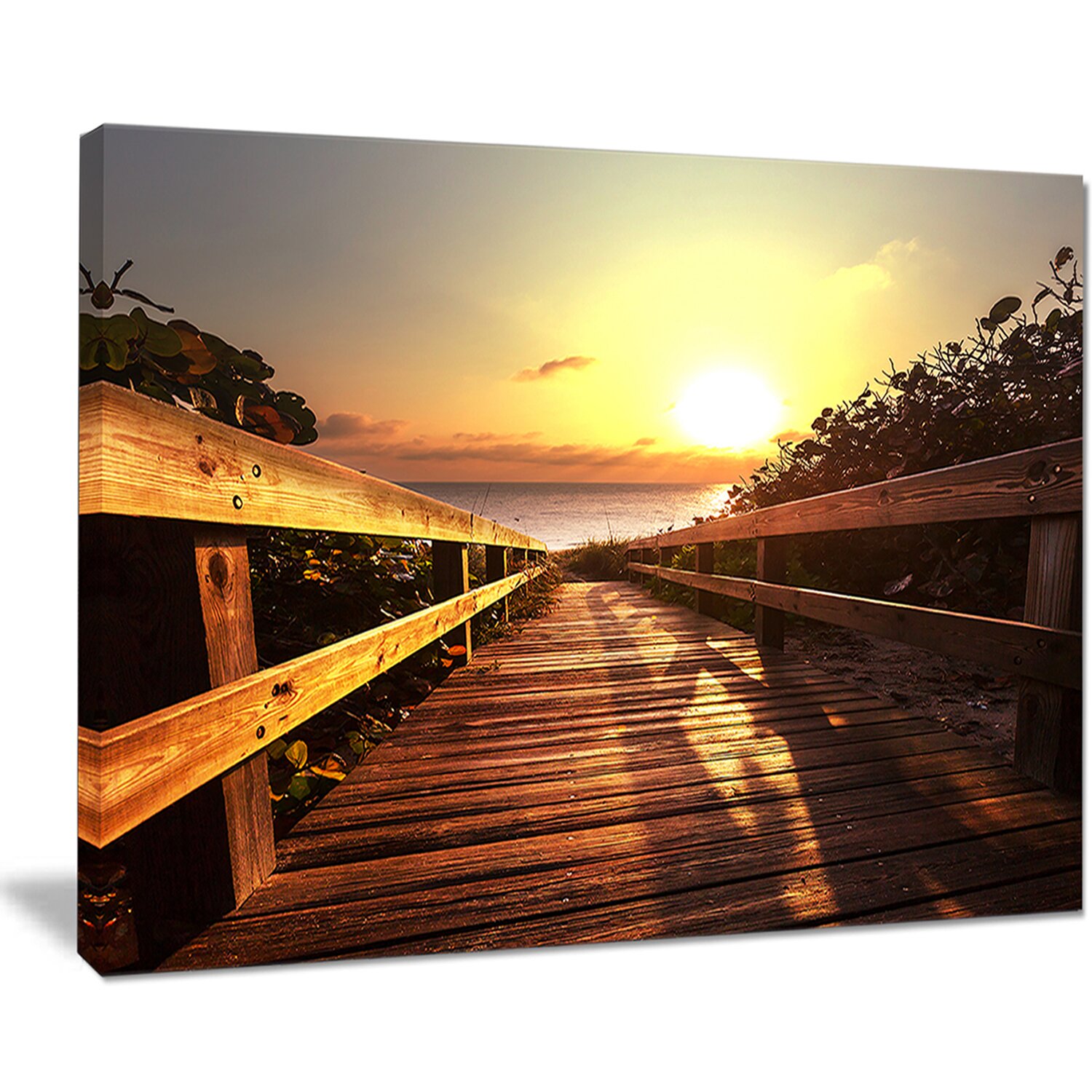 DesignArt Wooden Boardwalk on Beach Sea Bridge Photographic Print on ...