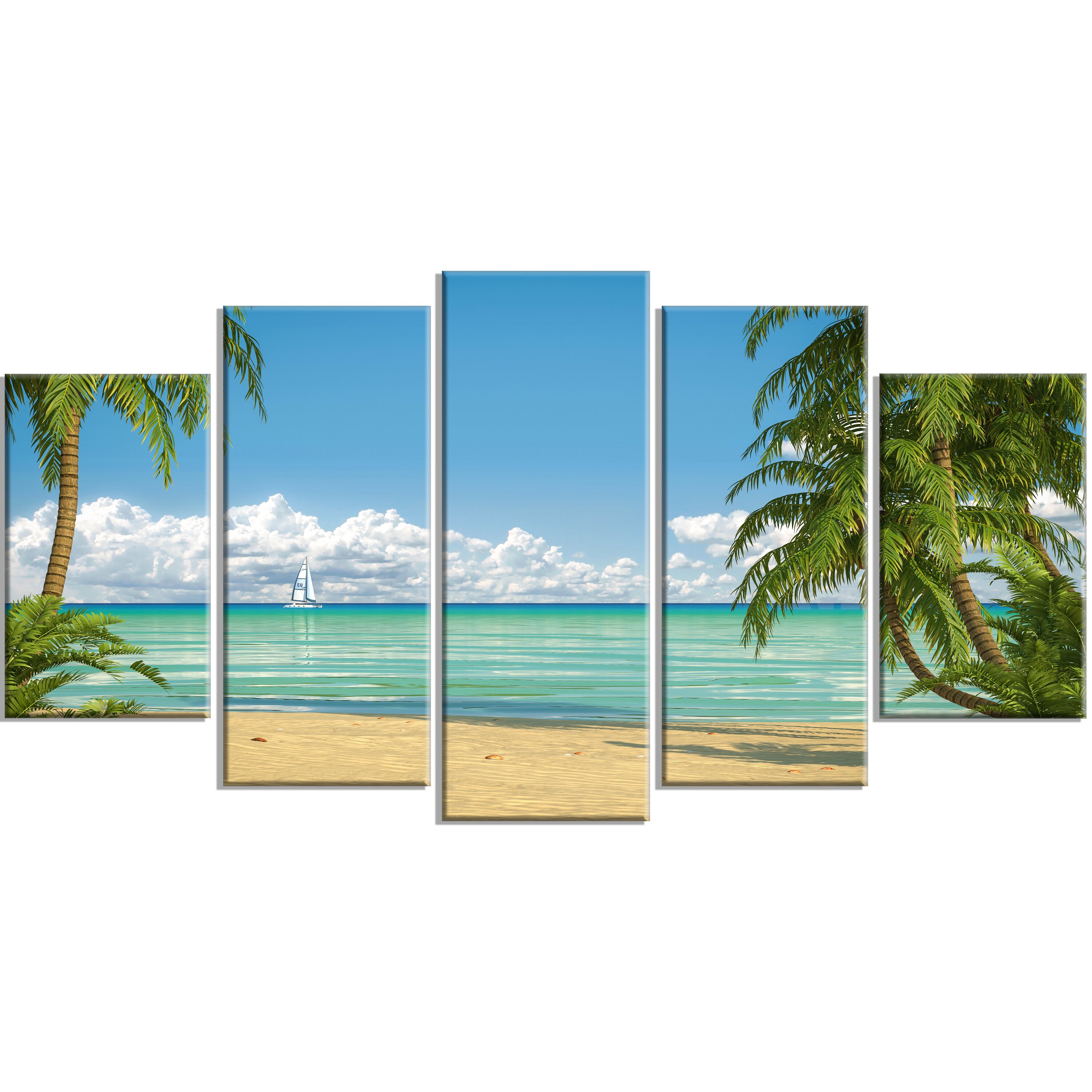 DesignArt 'Palms at Caribbean Beach' 5 Piece Wall Art on Wrapped Canvas ...