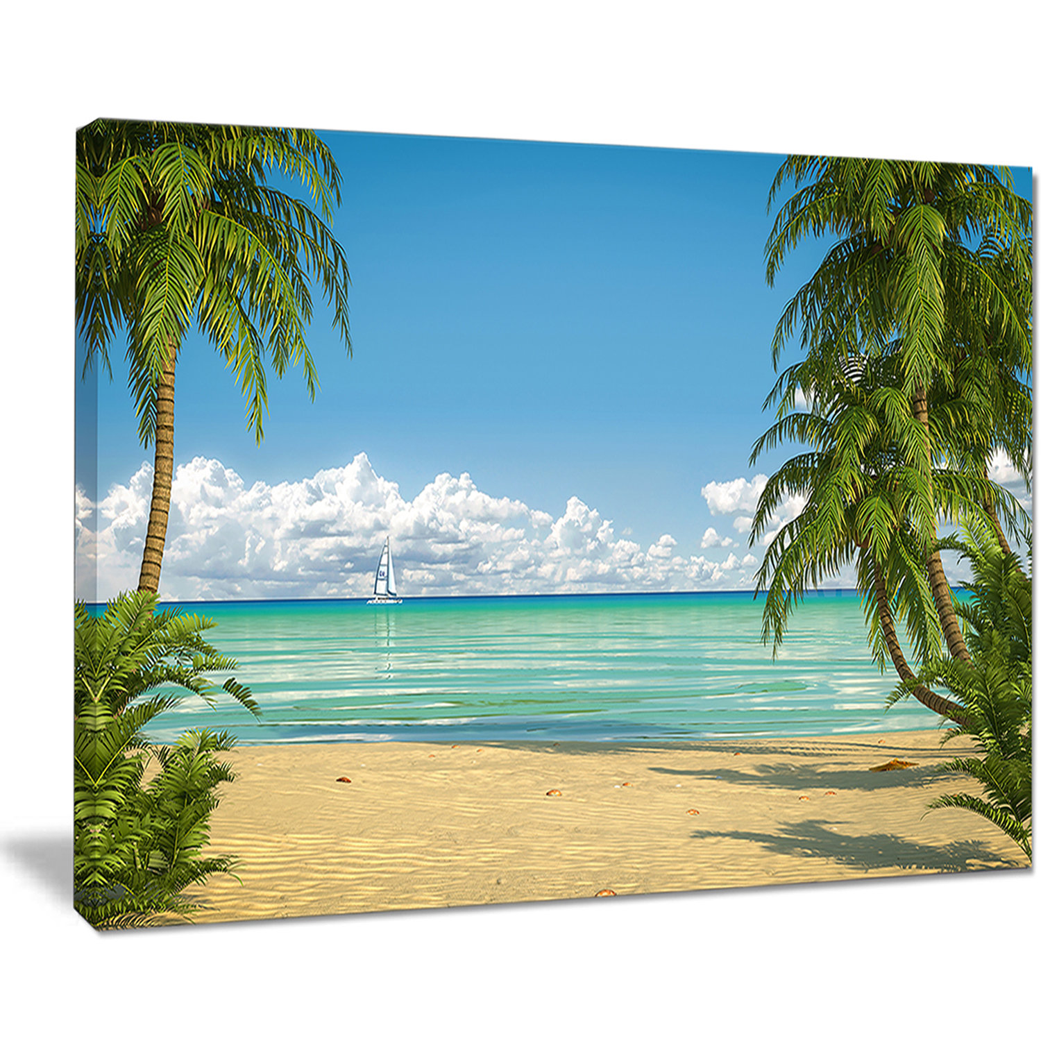 DesignArt 'Palms at Caribbean Beach' Graphic Art on Wrapped Canvas