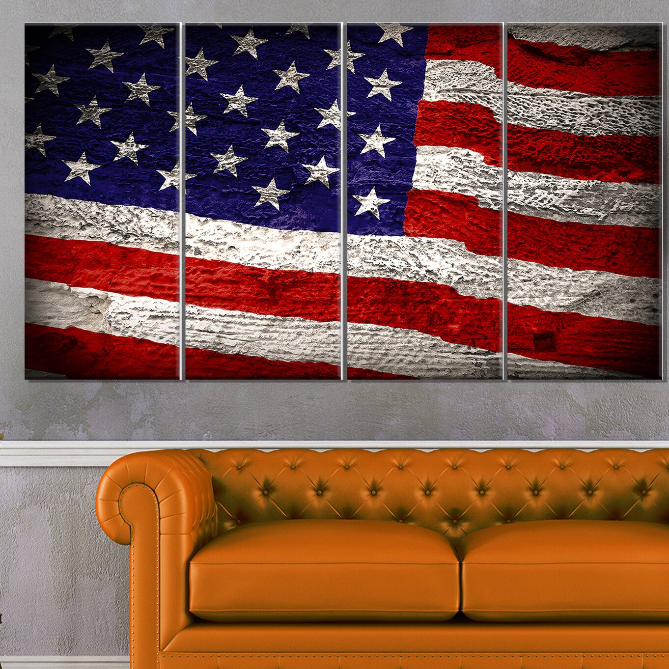 DesignArt 'Large American Flag Watercolor' 4 Piece Graphic Art on ...