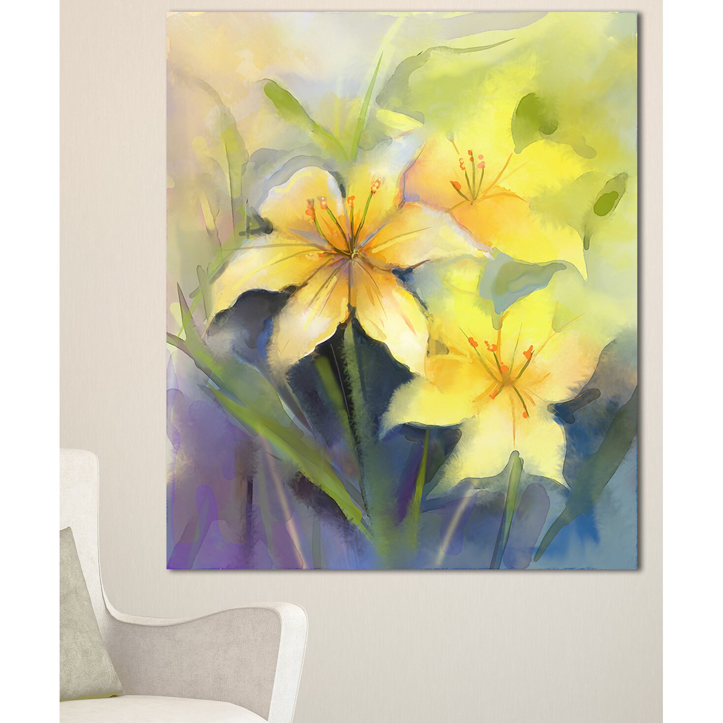 DesignArt 'Watercolor Painting Yellow Lily Flower' Painting Print on ...