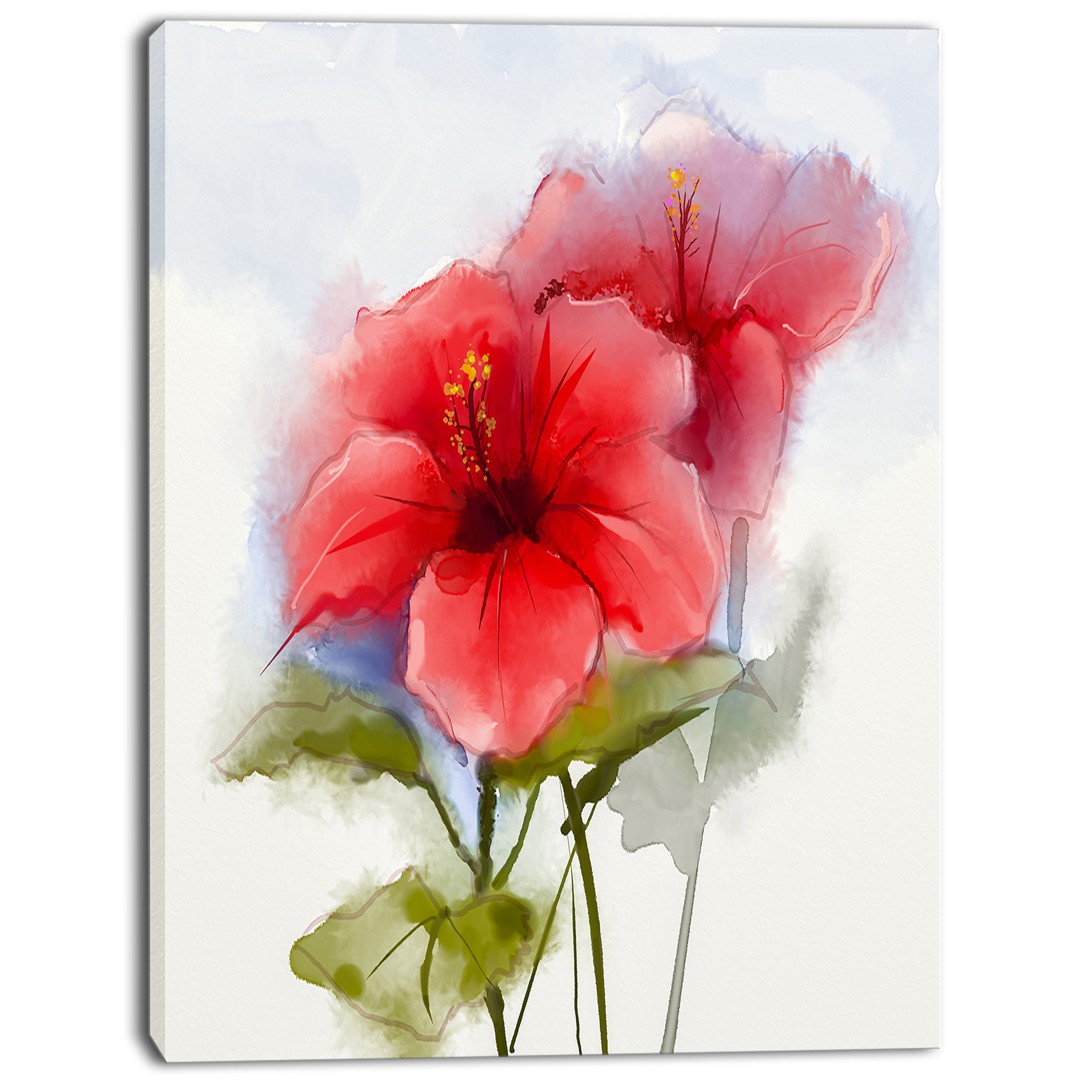 Designart Watercolor Painting Red Hibiscus Flower Print Design Art Watercolor Painting Red Hibiscus Flower Print On Wrapped Canvas