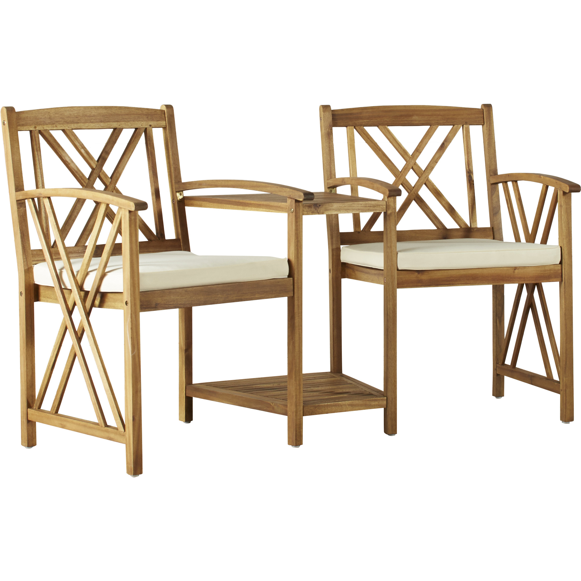 wooden tete a tete bench
