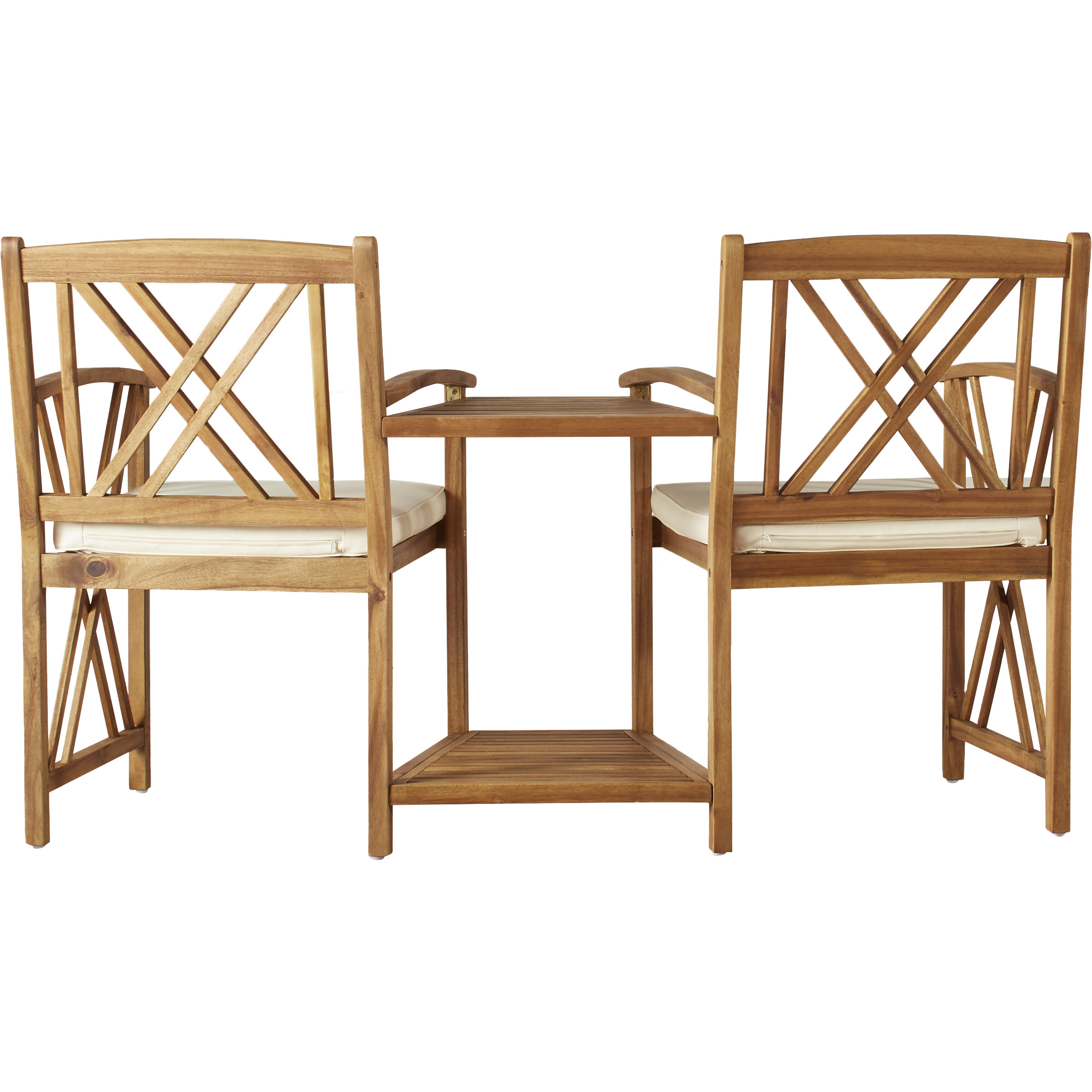 wooden tete a tete bench