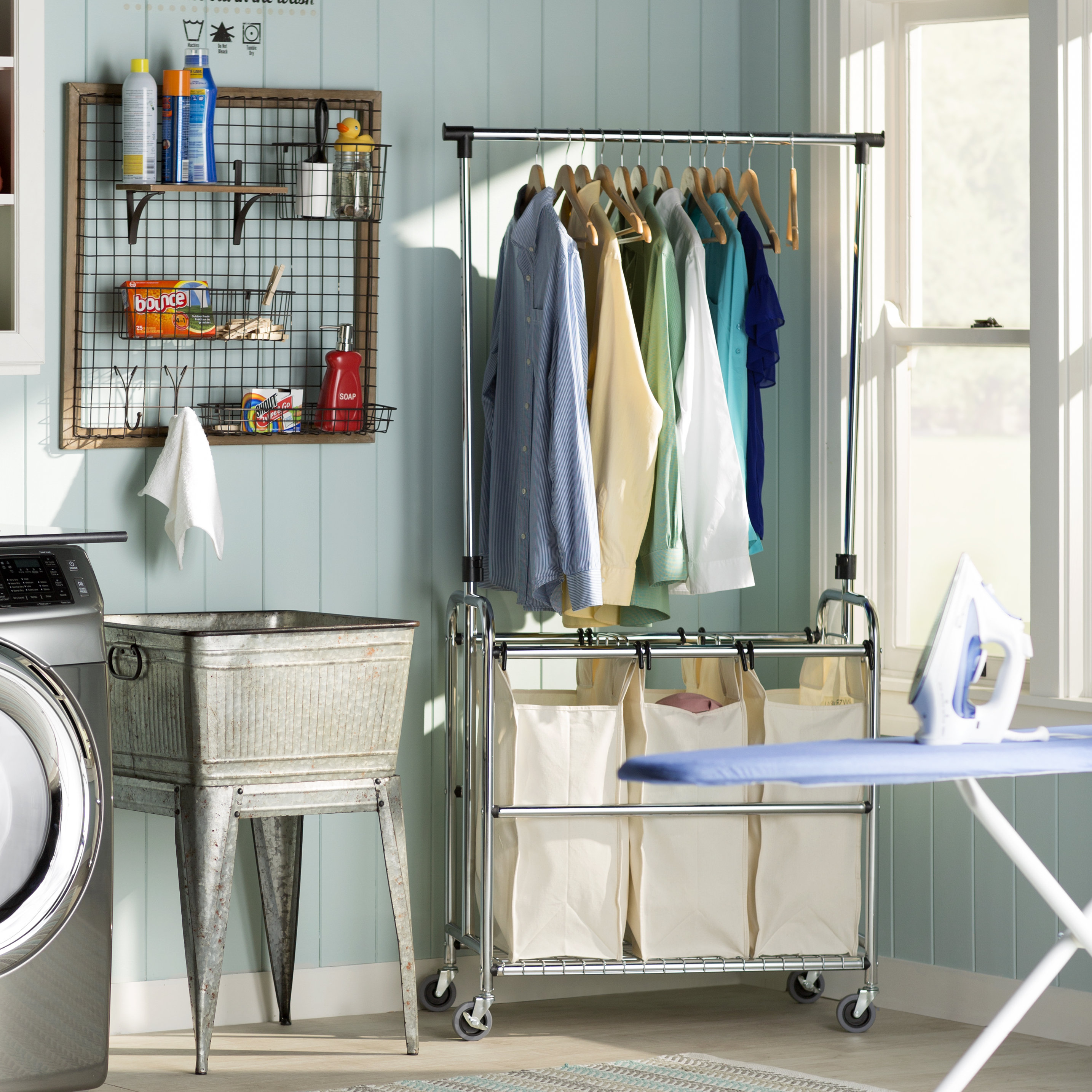 Symple Stuff 3 Bag Laundry Cart with Hanging Bar & Reviews Wayfair