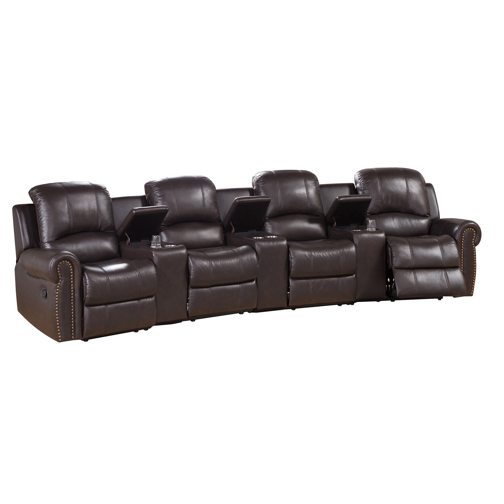 Bloomington Top Grain Leather 4 Seat Reclining Home Theatre Set with Console Storage and Drink Holders Bloomington 4C