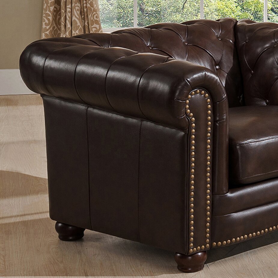 Amax Kensington Top Grain Leather Chesterfield Sofa and Two Chair Set  Wayfair