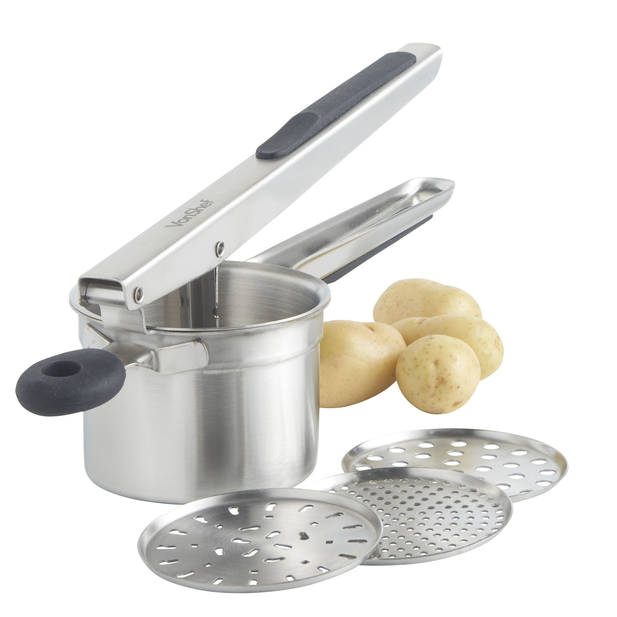 VonShef 4 Piece Stainless Steel Mash Potato Ricer Masher/Fruit Press