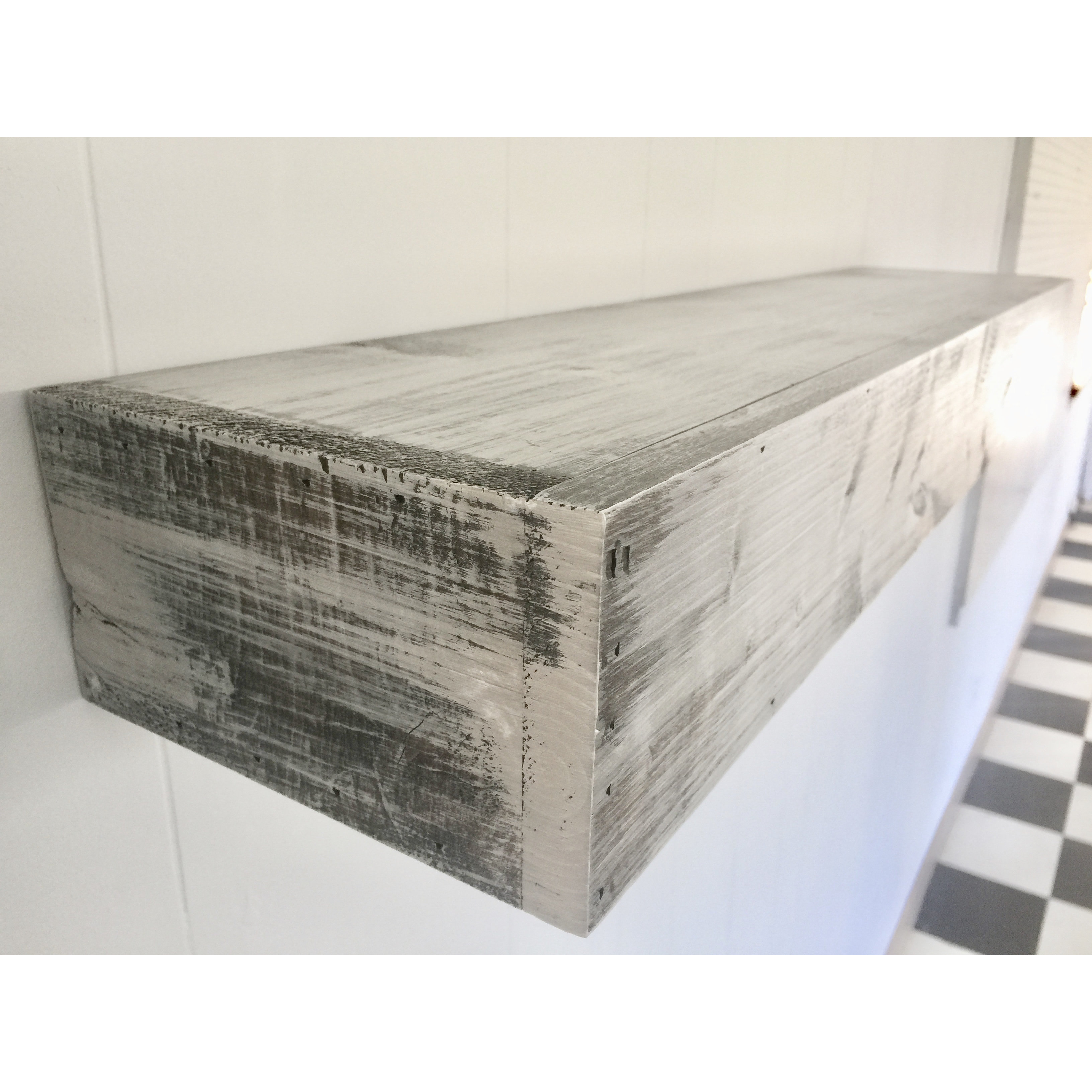 Essex Hand Crafted Wood Products Floating Shelf in Shabby White Solid