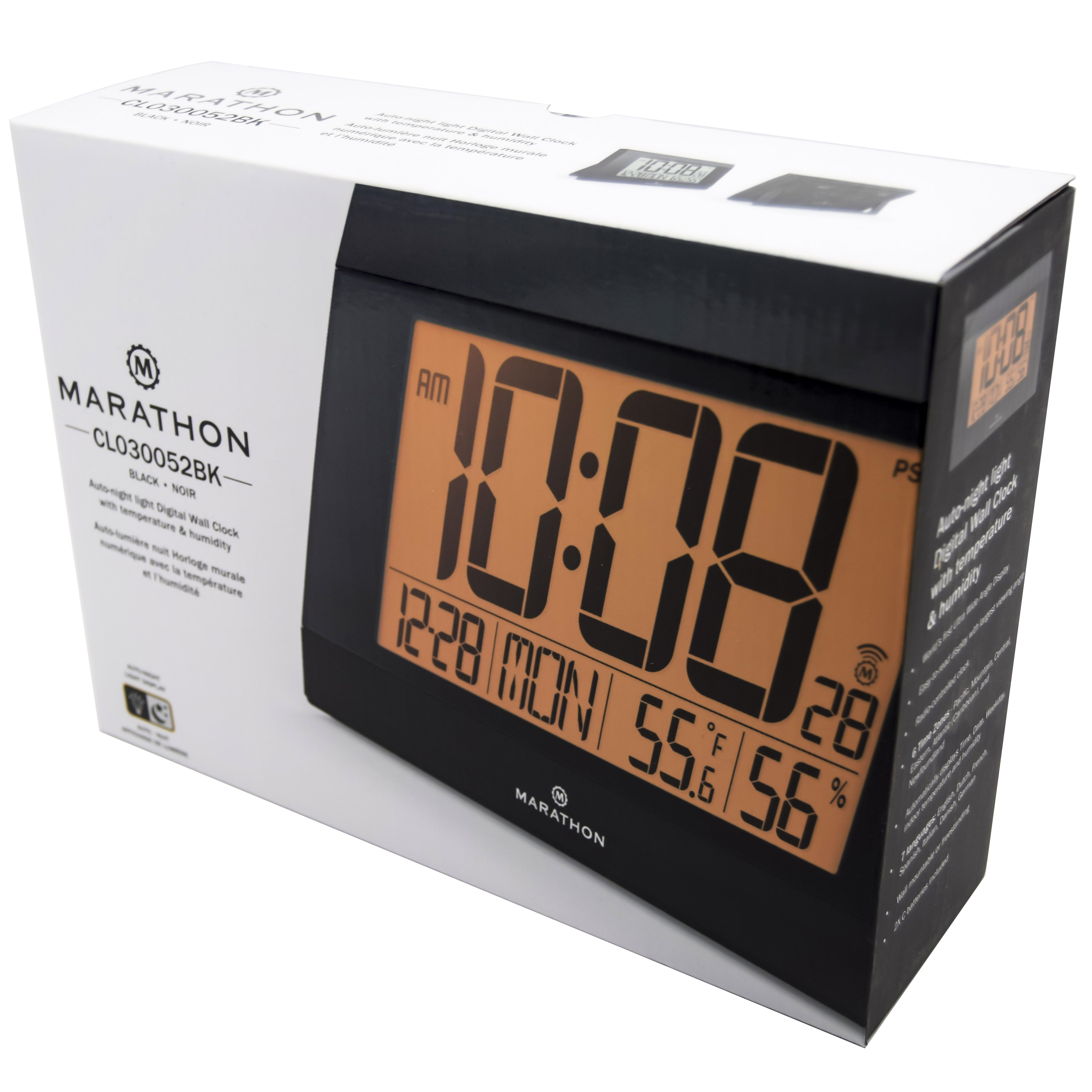 Marathon Watch Company Atomic Digital Wall Clock With AutoNight Light