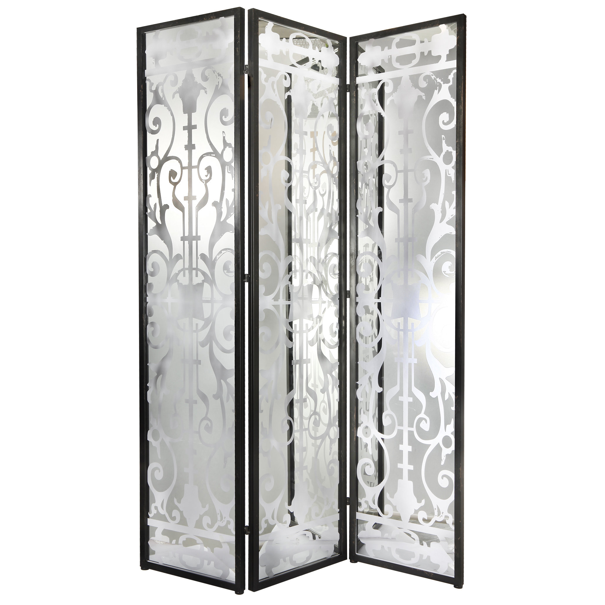 Latitude Run Aline 78" x 54" Decorative Screen Glass/Iron 3 Panel Room