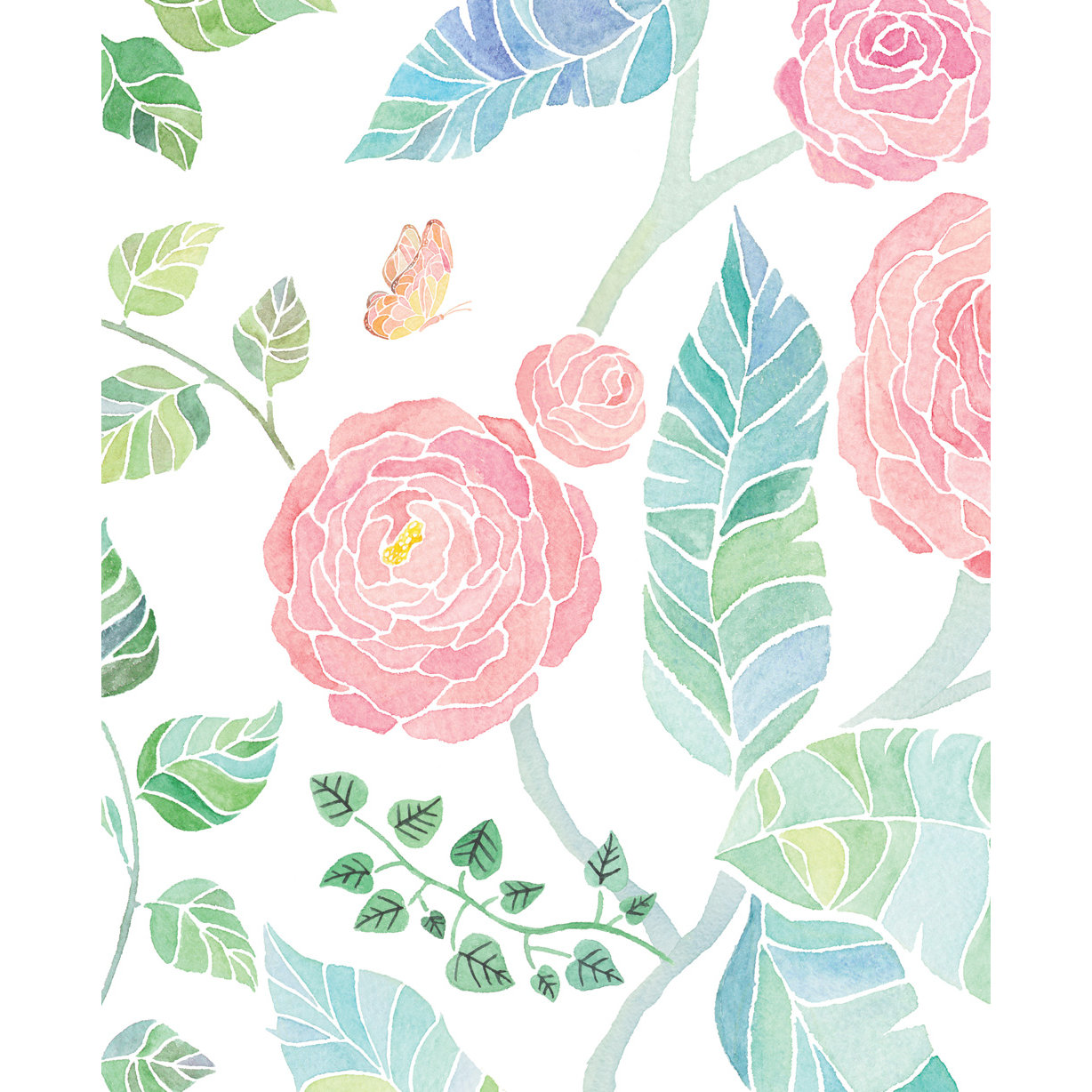 SimpleShapes Spring Garden Flowers Peel and Stick Panel Wallpaper