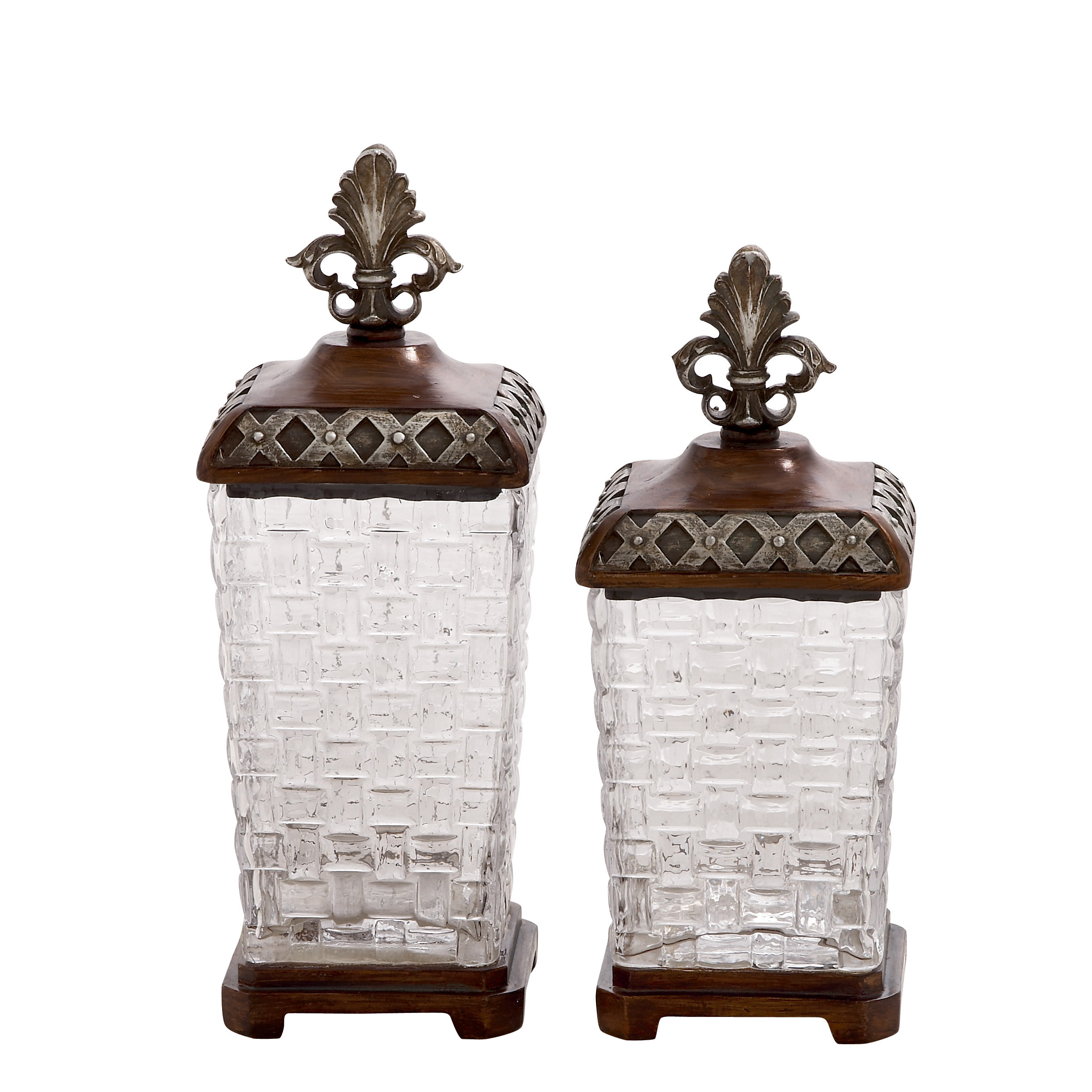 ABCHomeCollection 2Piece FleurdeLis Glass Decorative Jar Set Wayfair