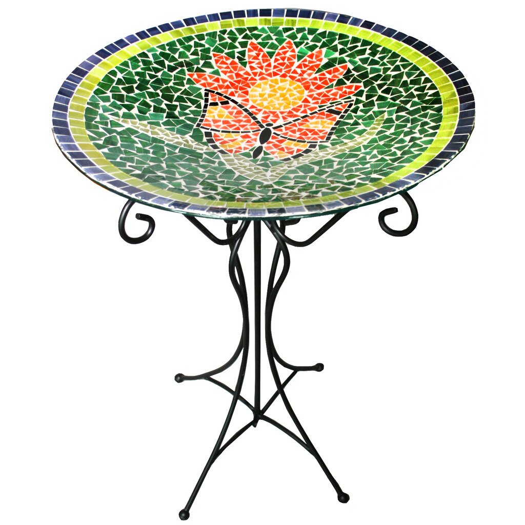 Gardener Select Mosaic Butterfly Glass Bird Bath | Wayfair