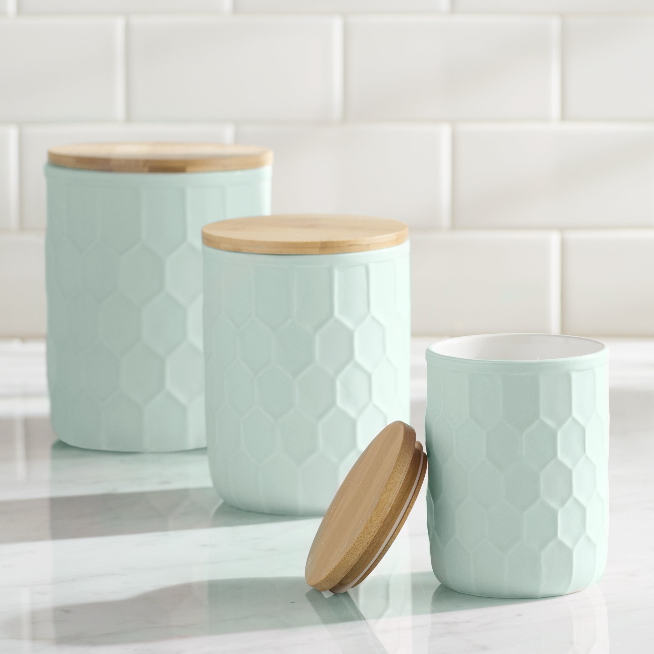 Mint Pantry 3 Piece Ceramic Jar with Bamboo Lid Set & Reviews Wayfair