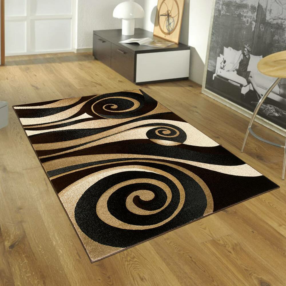 AllStar Rugs Floral Spiral Black/Brown Area Rug & Reviews | Wayfair