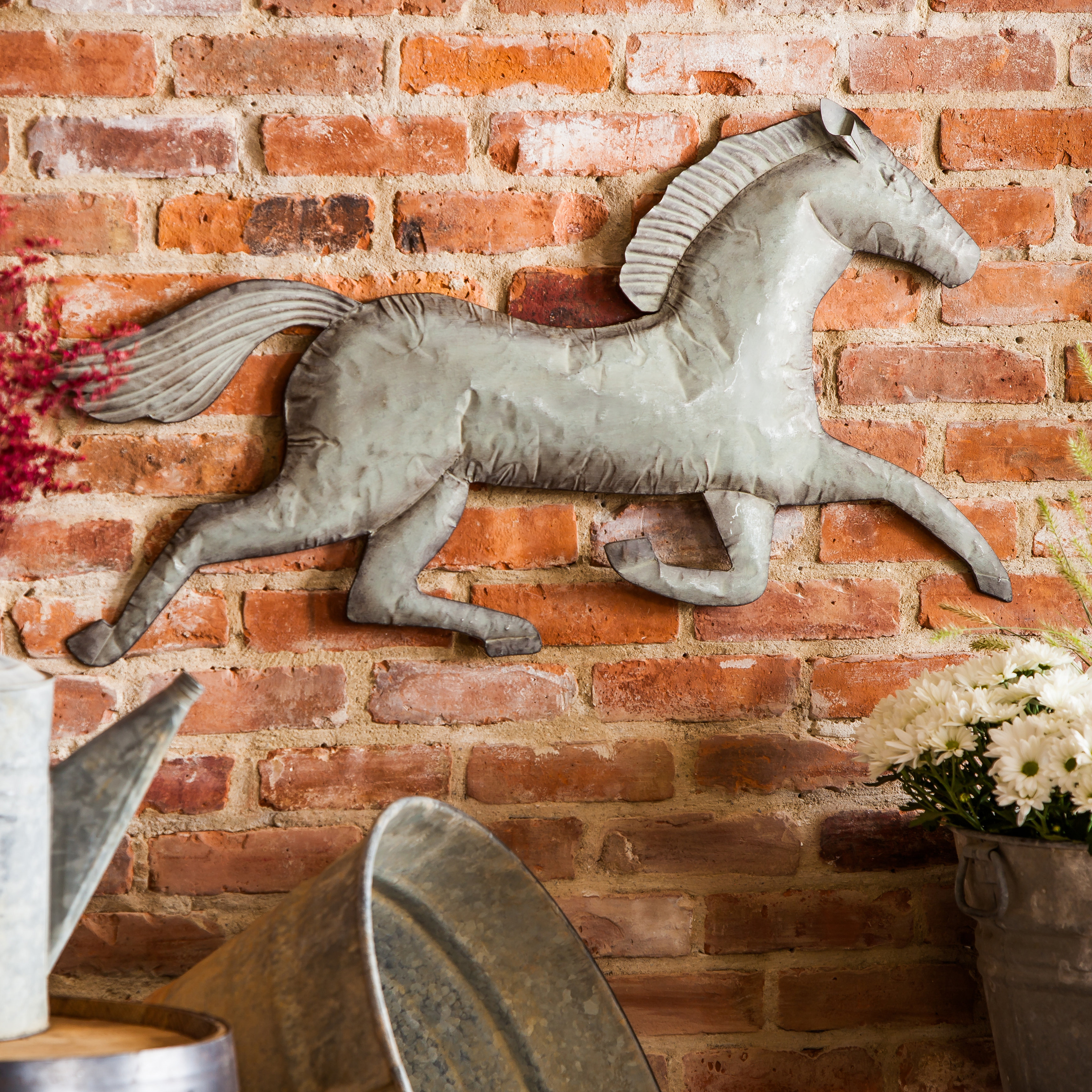 Laurel Foundry Modern Farmhouse Running Horse Decorative Metal Wall