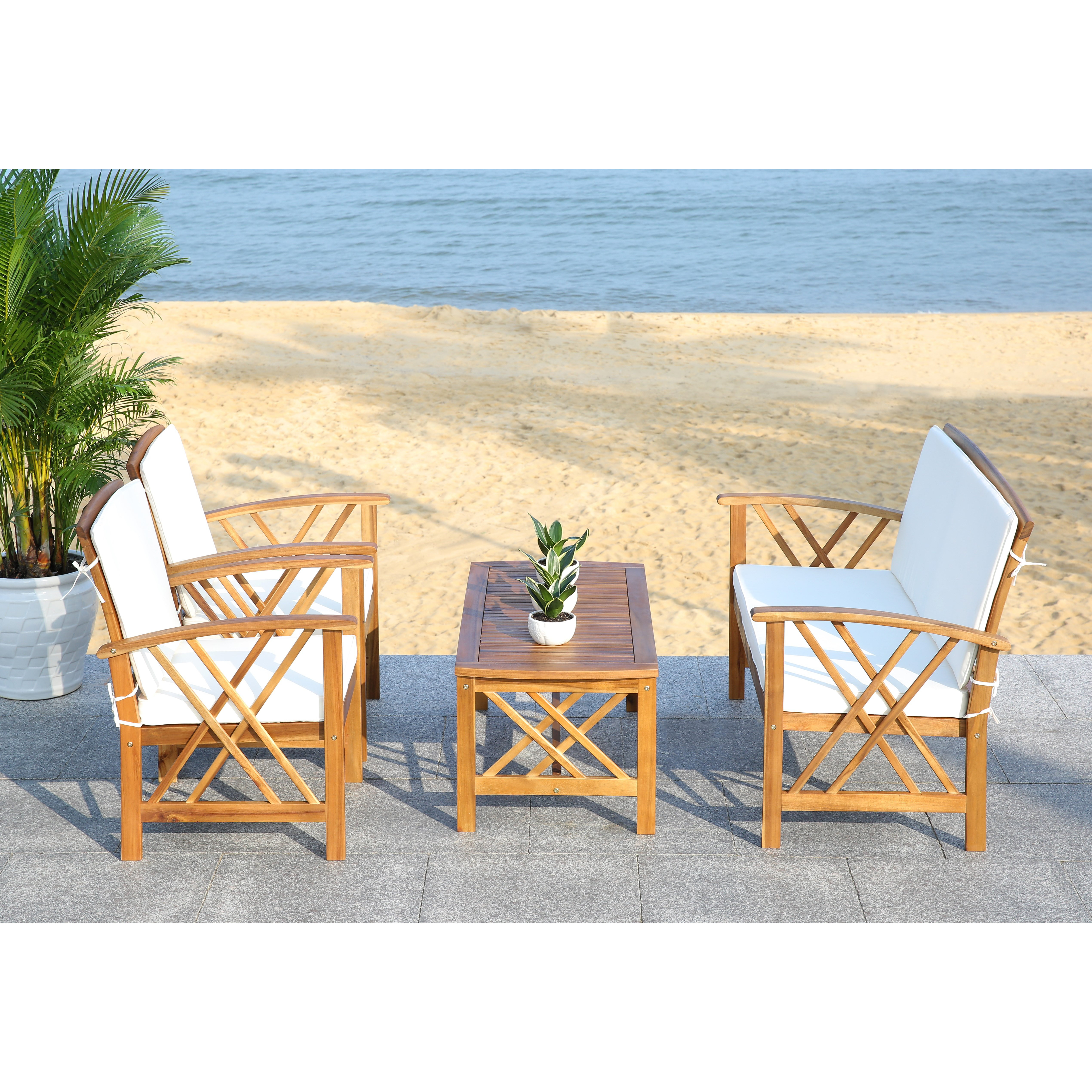 Safavieh Fontana 4 Piece Seating Group with Cushions ... Safavieh Fontana 4 Piece Seating Group with Cushions ... on Safavieh Fontana Patio Set id=24512