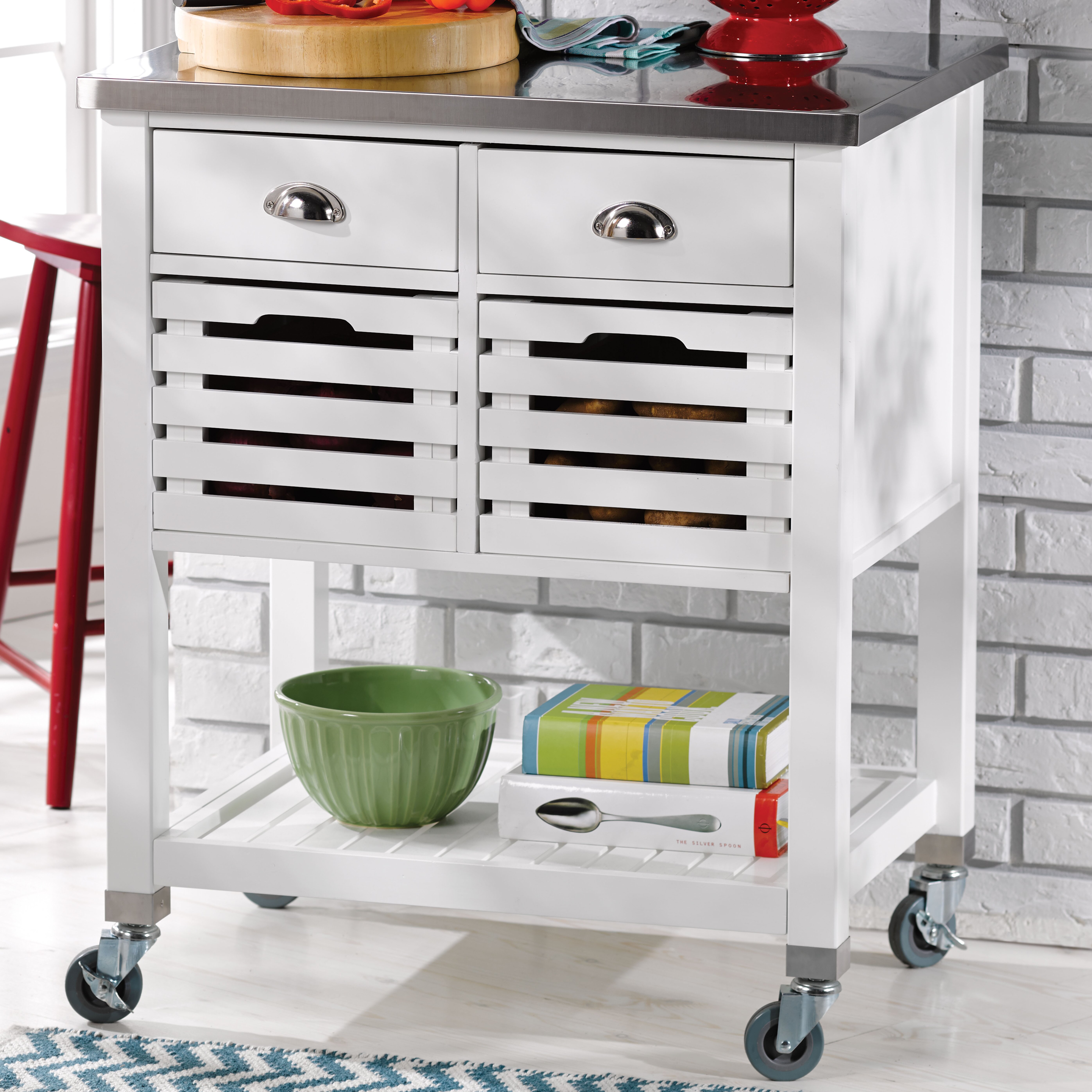 Andover Mills Kitchen Cart with Stainless Steel Top & Reviews | Wayfair Kitchen Cart Stainless Steel Top