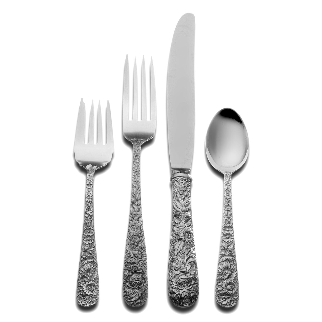 Kirk Stieff Sterling Silver Repousse 4 Piece Dinner Flatware Set | Wayfair