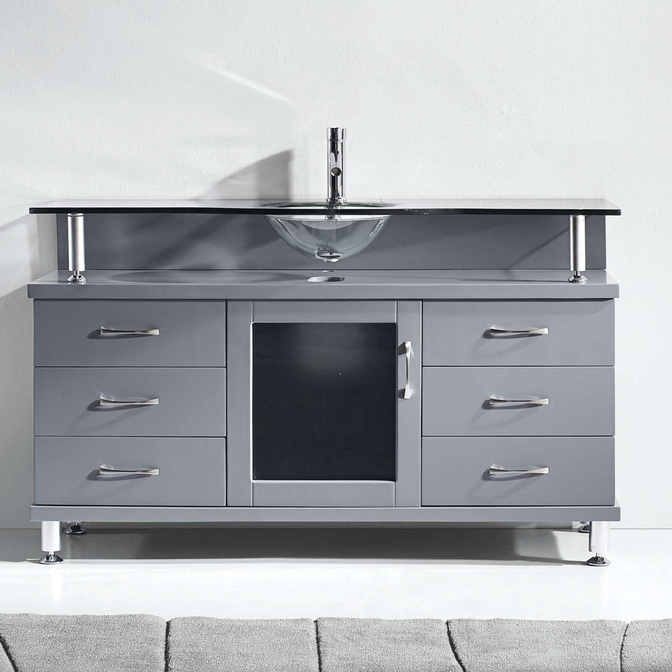 Virtu Vincente 55" Single Bathroom Vanity Set with Tempered Glass Top