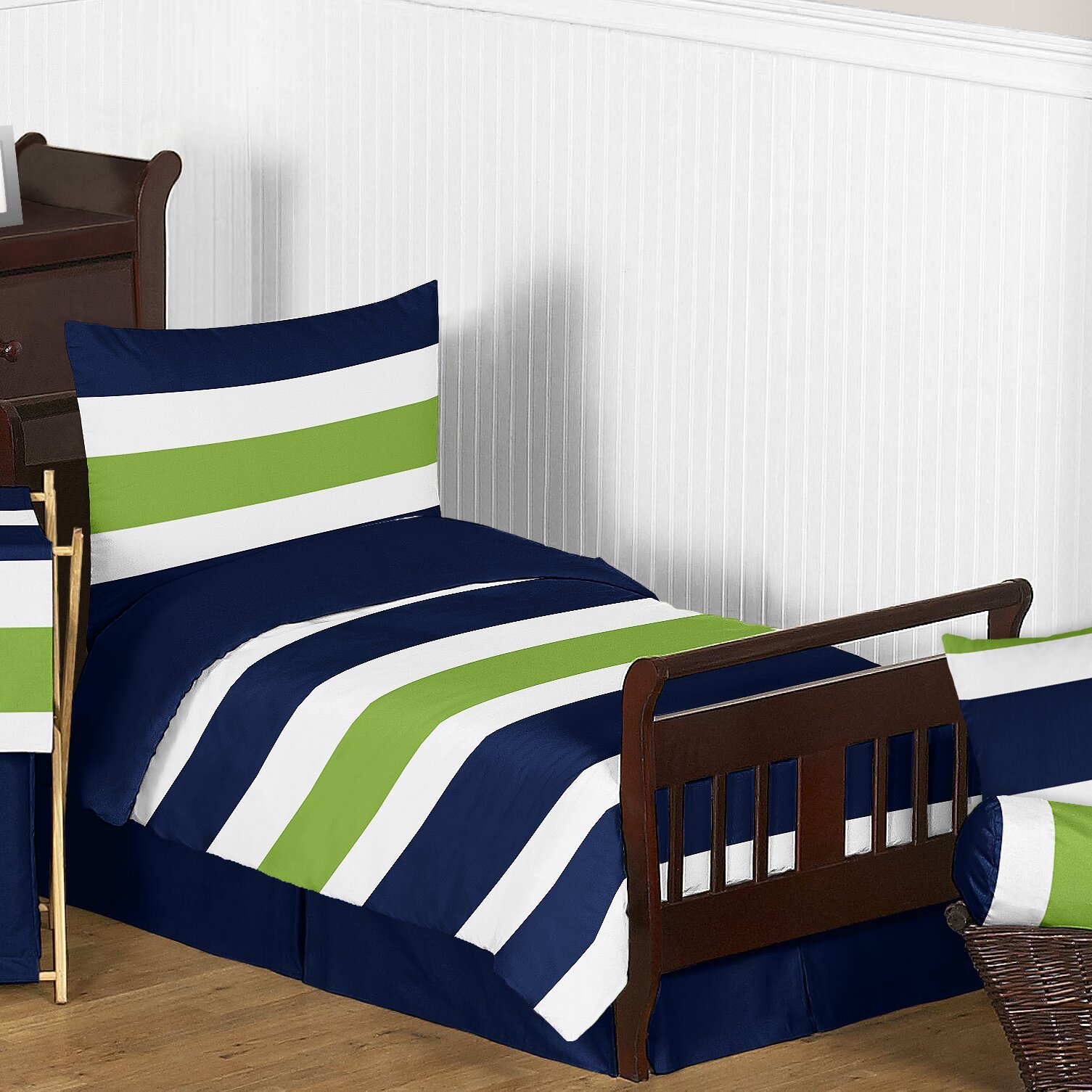 Sweet Jojo Designs Navy Blue and Lime Green Stripe 5 Piece ...