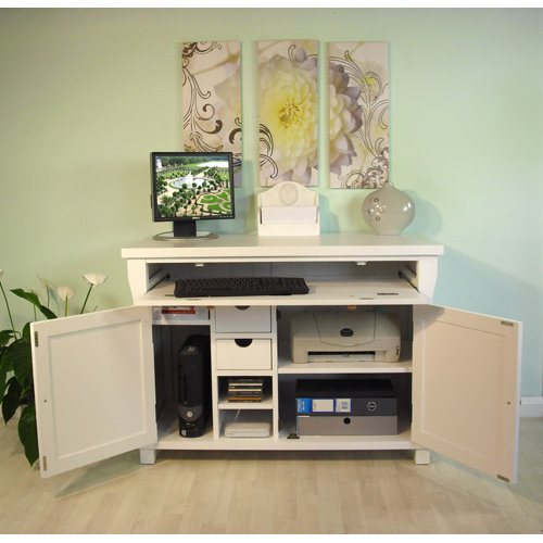 Baumhaus Hampton White Painted Armoire Desk with Cable Management