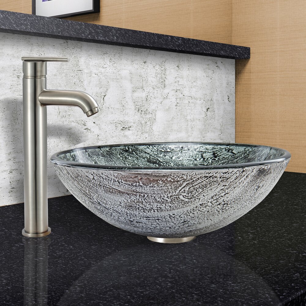 Vigo Titanium Glass Vessel Bathroom Sink and Seville Vessel Faucet with ...