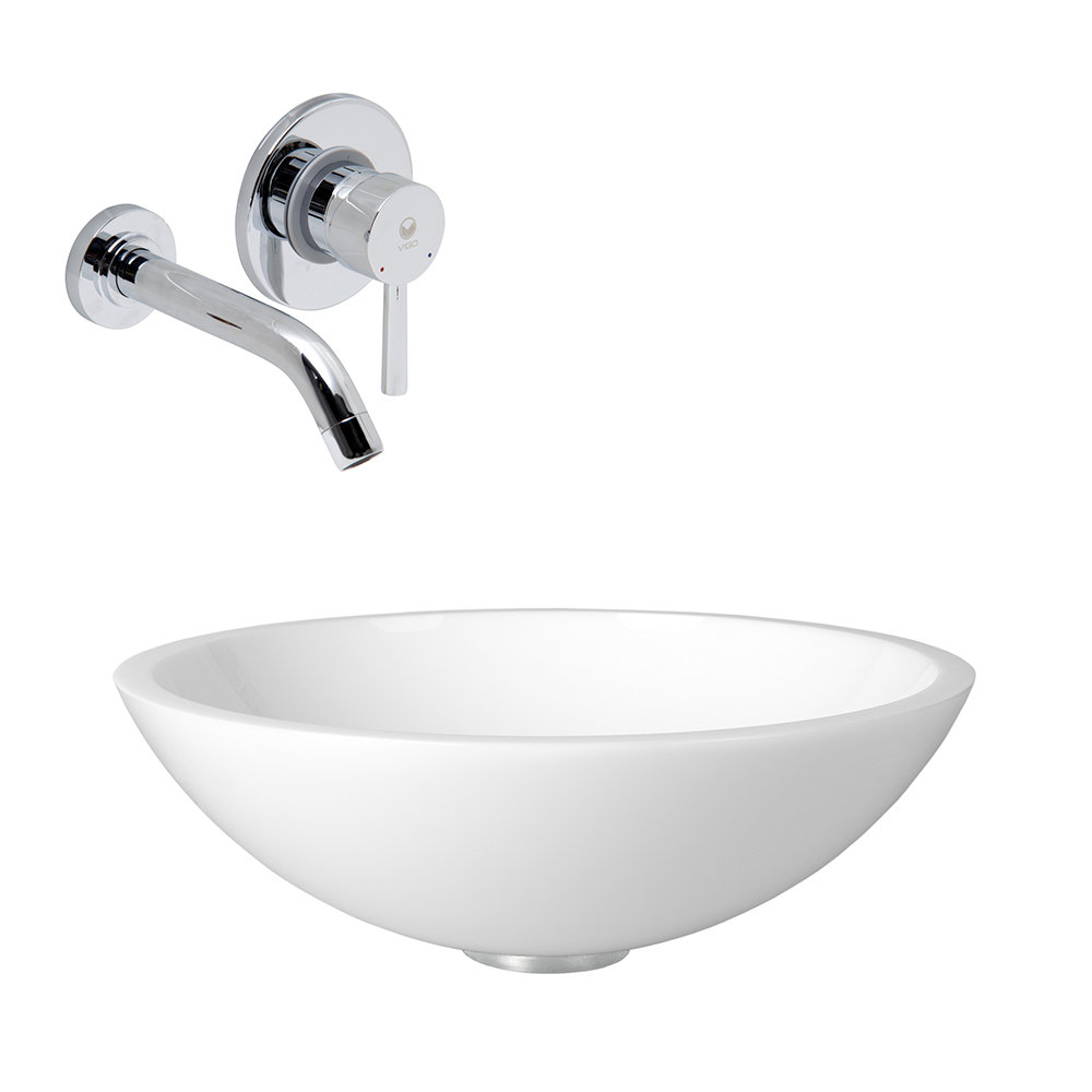 Flat Edged White Phoenix Stone Vessel Sink and Olus Wall Mount Faucet ...