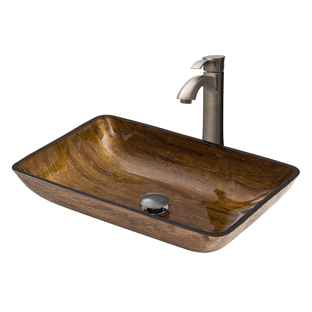 Vigo Rectangular Amber Sunset Glass Vessel Bathroom Sink ...