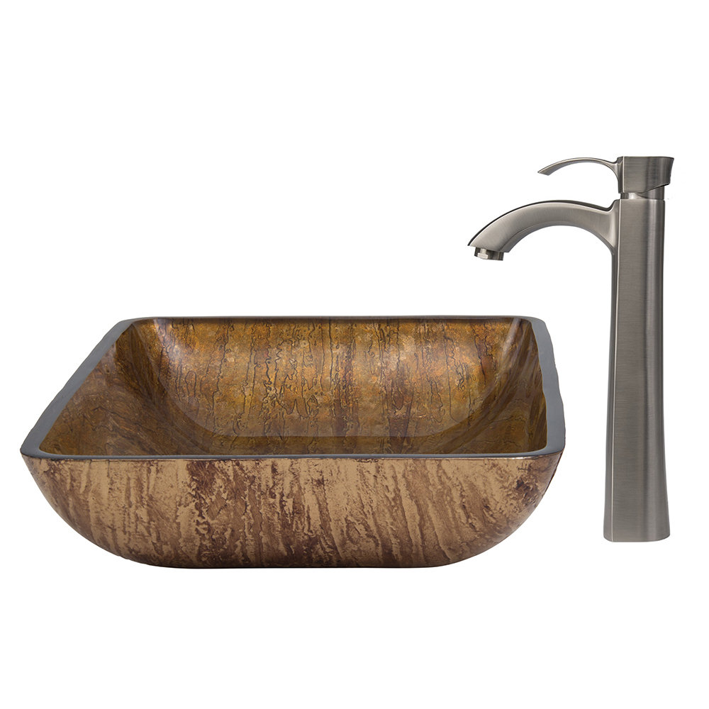 Vigo Rectangular Amber Sunset Glass Vessel Bathroom Sink ...