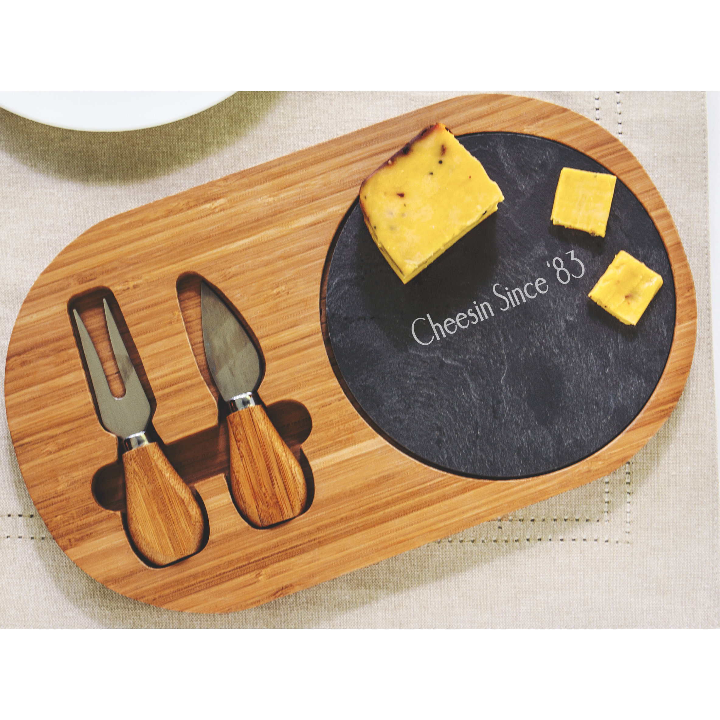 Cathys Concepts 3 Piece Personalized Bamboo and Slate Cheese Board Set ...