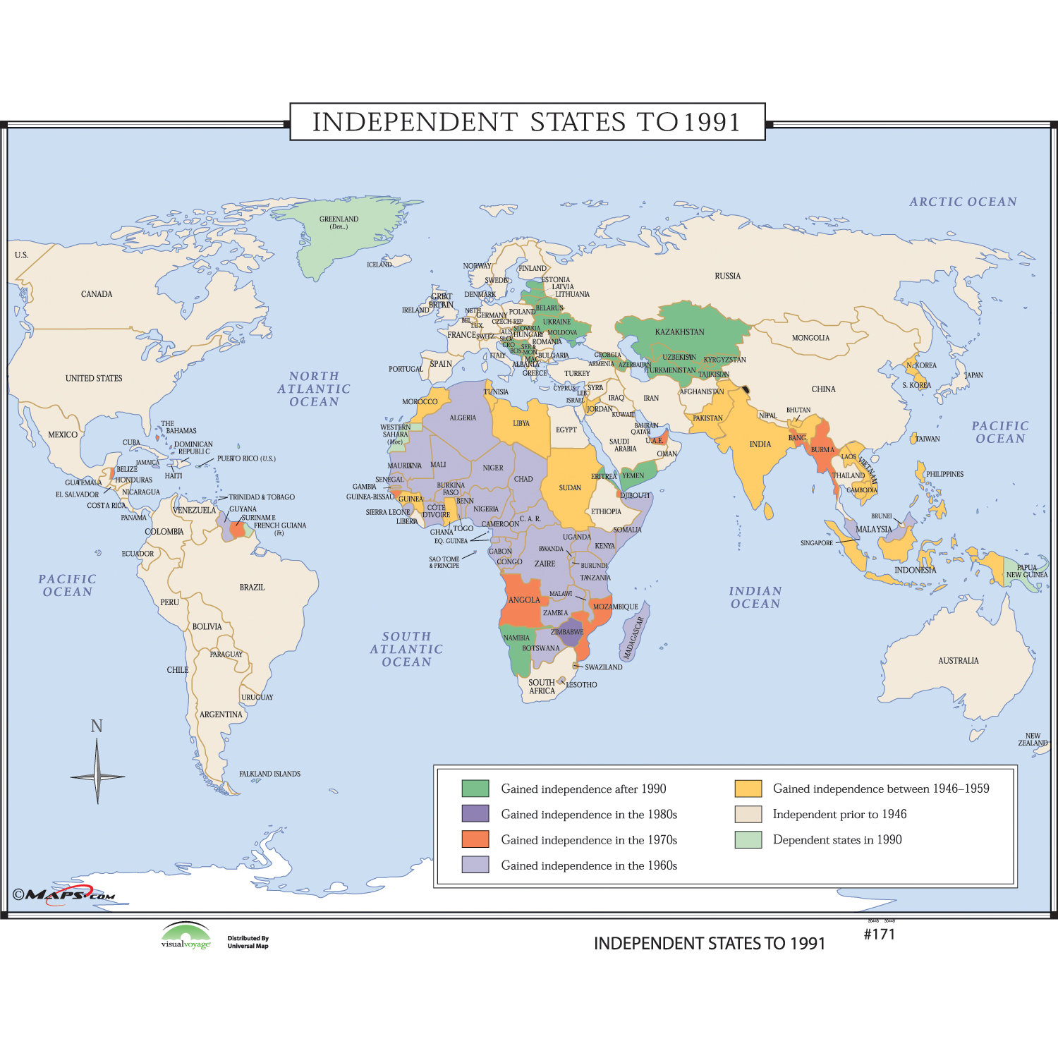 Universal Map World History Wall Maps Independent States To 1991