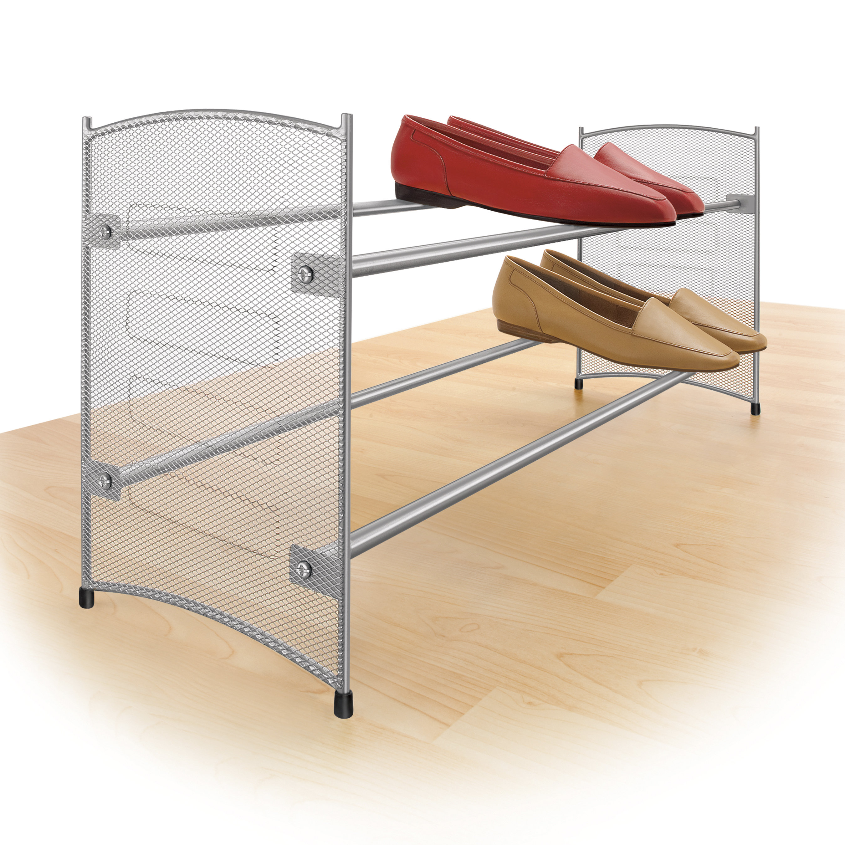 Lynk Expandable 2 Tier Stackable Shoe Rack Steel Mesh Shoe Shelf