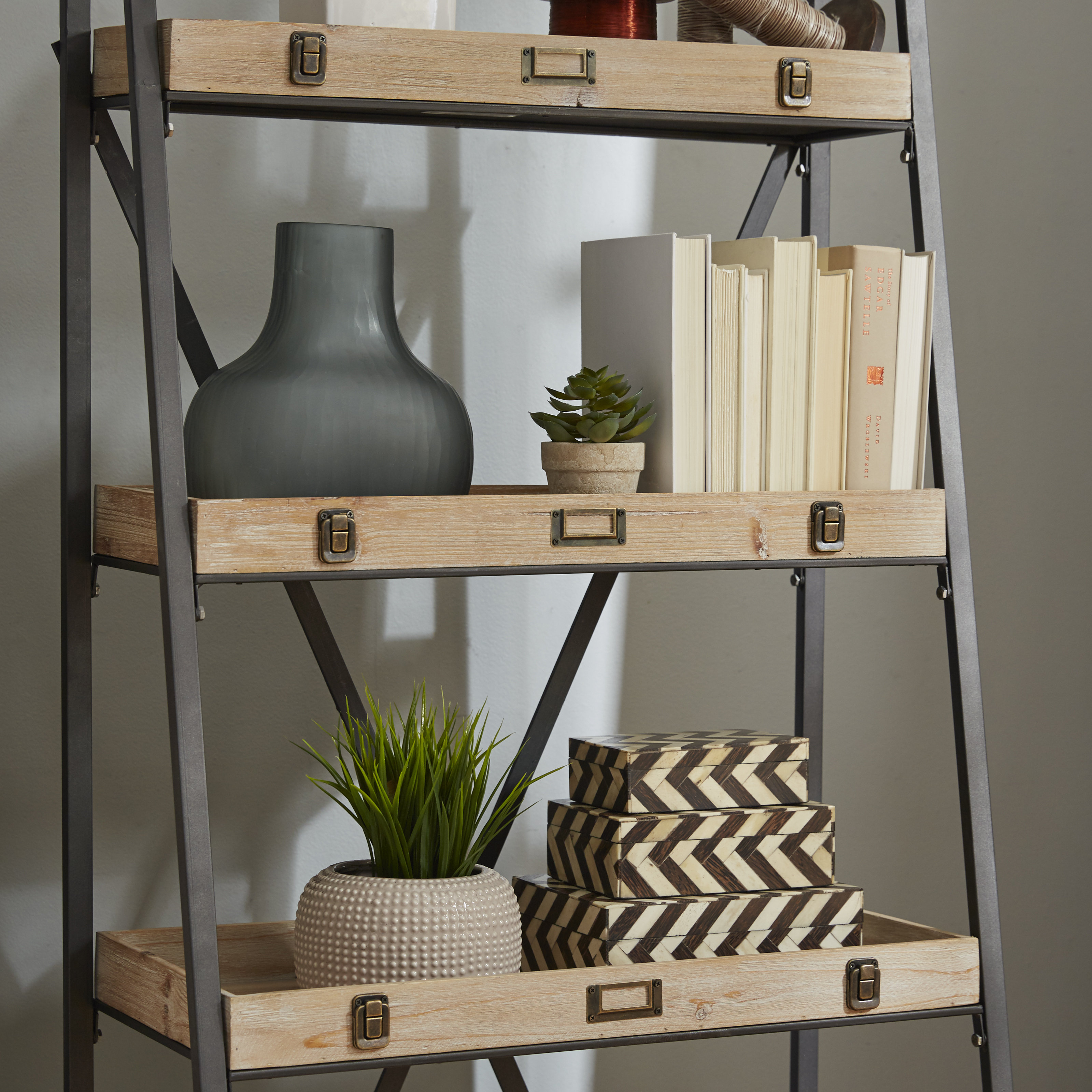 Crestview Voyager Metal and Wood Tiered 67" Etagere Bookcase & Reviews